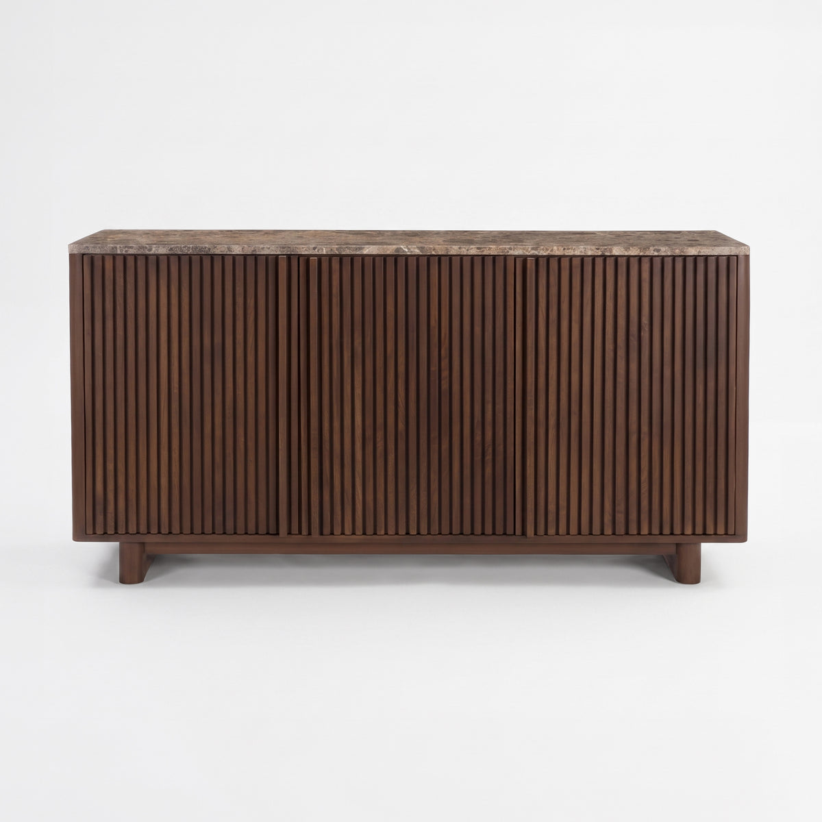 Buffet Flavio en bois de manguier et plateau en marbre, vue de face - Maison Pavane