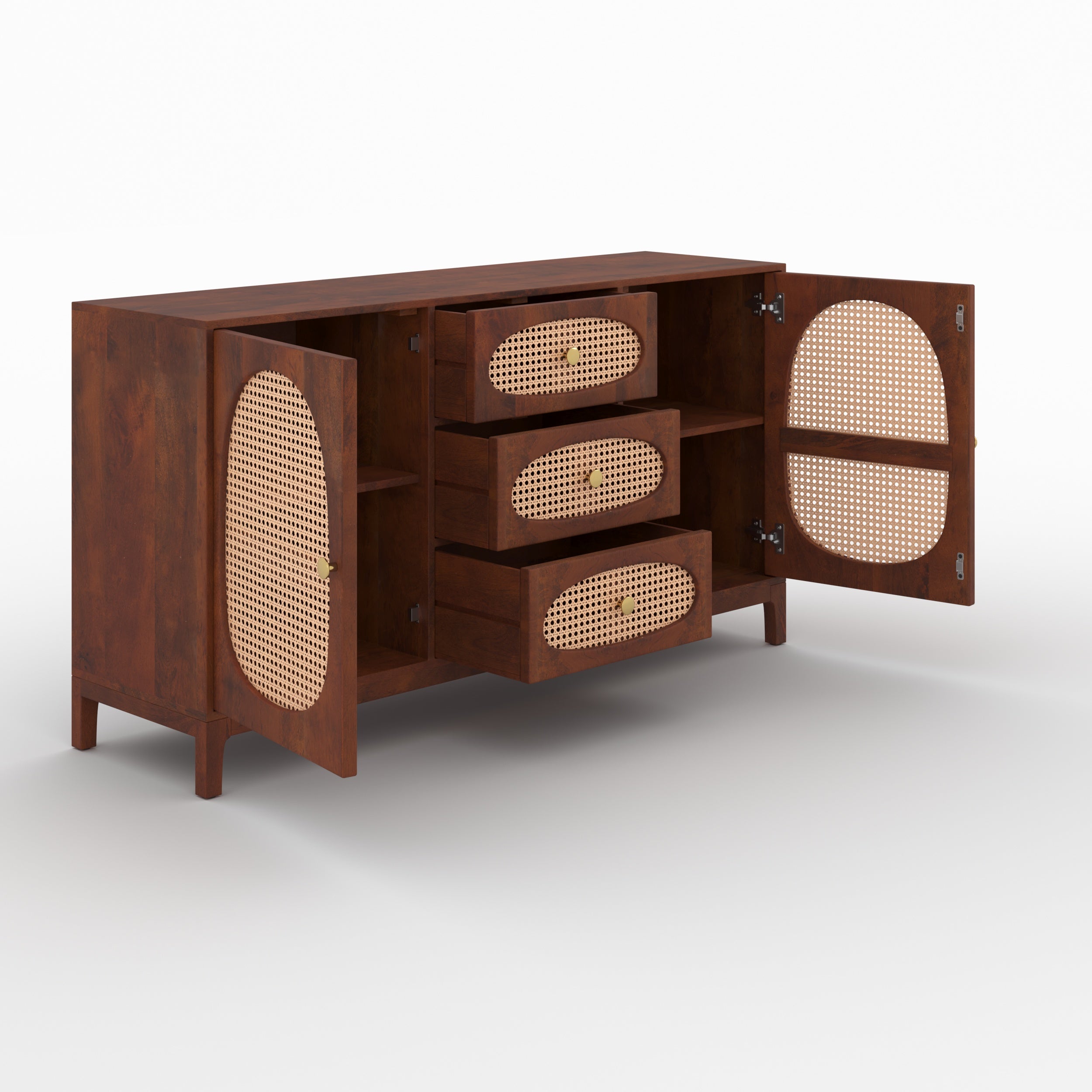 Buffet Lanka en bois de manguier et cannage