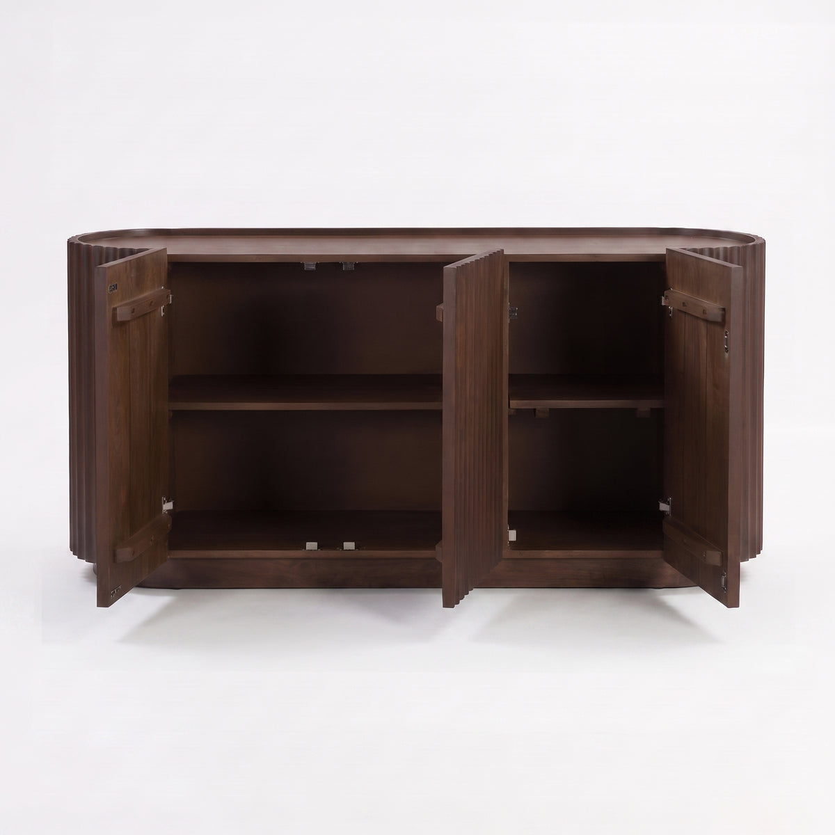 Buffet Lio en bois de manguier noyer, portes ouvertes, étagères intérieures - Maison Pavane