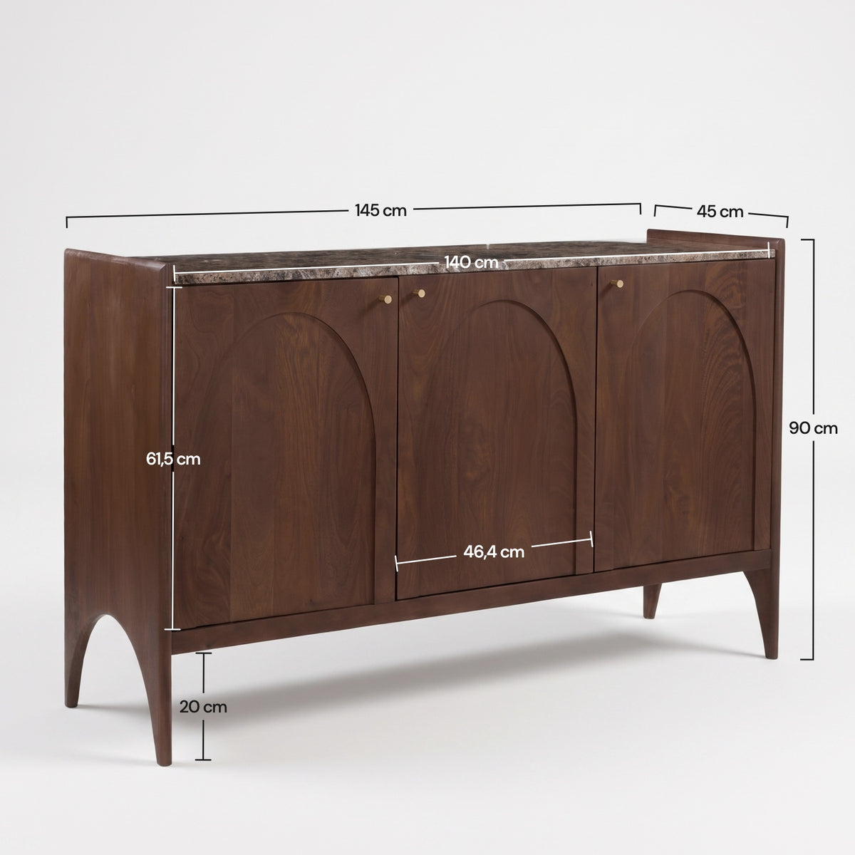 Buffet Sandro en bois de manguier et plateau en marbre, dimensions - Maison Pavane