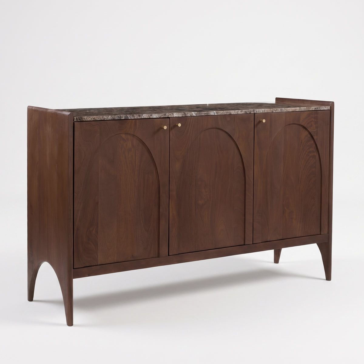 Buffet Sandro en bois de manguier et plateau en marbre, vue de trois quarts gauche - Maison Pavane