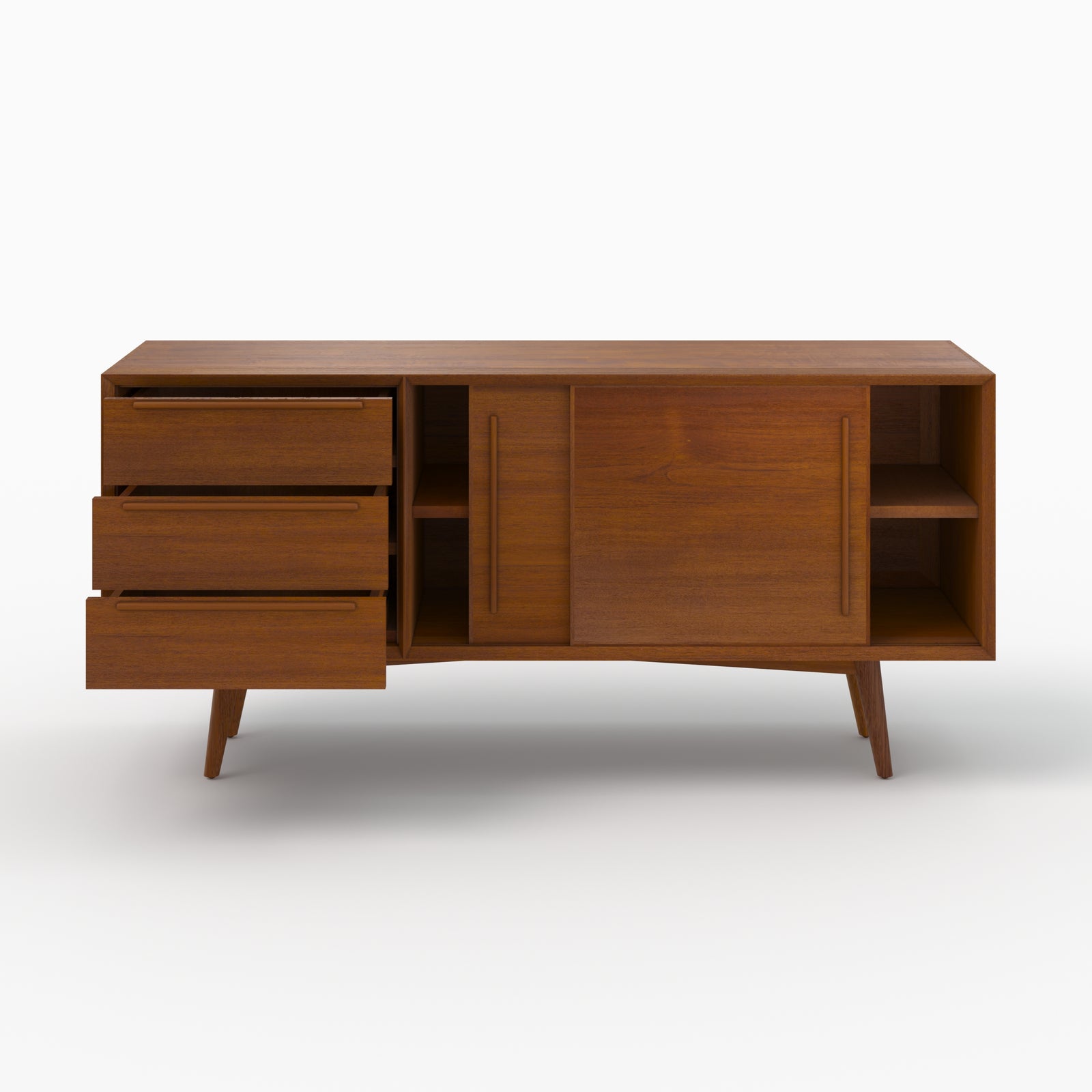 buffet waya in teak massiccio 3 cassetti 2 porte scorrevoli