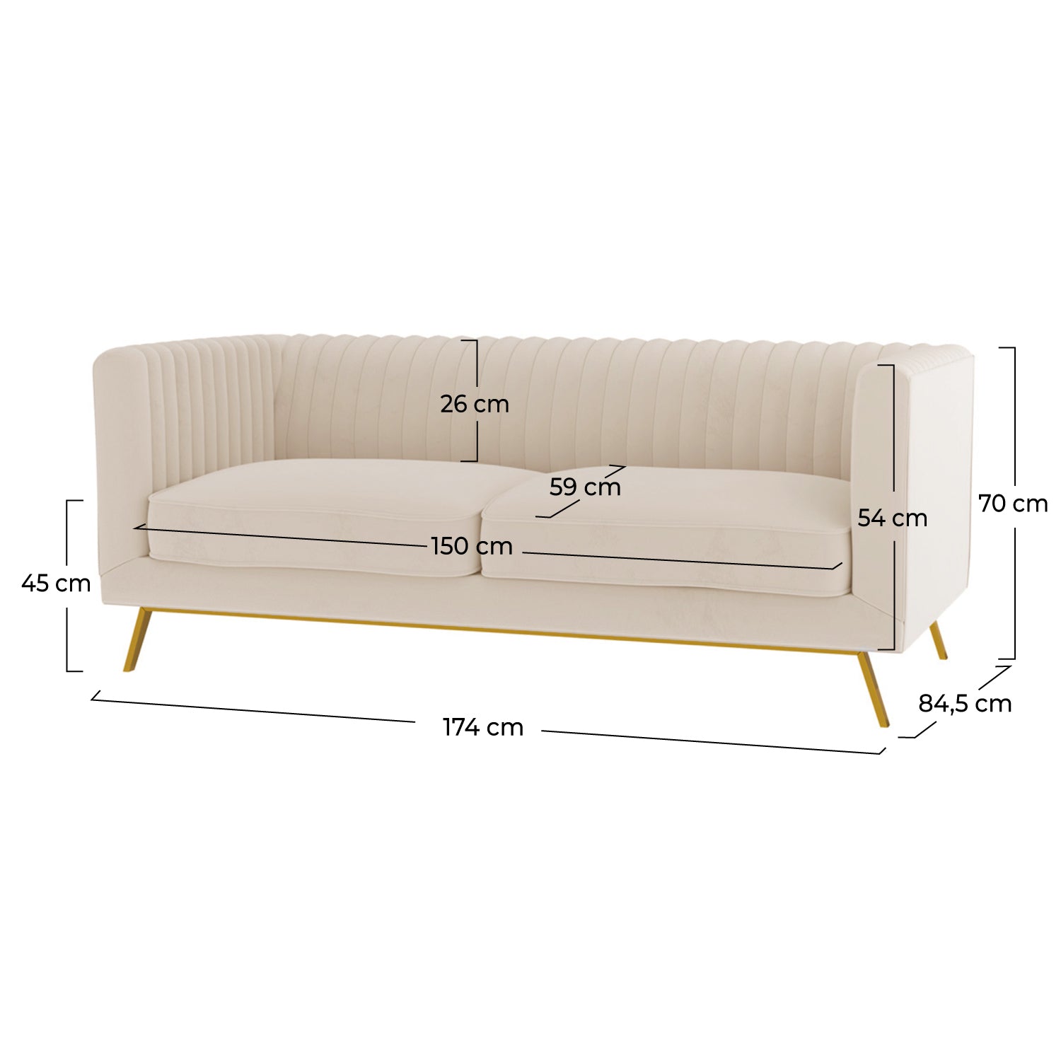 Canapé Gatsby 2 places en velours beige