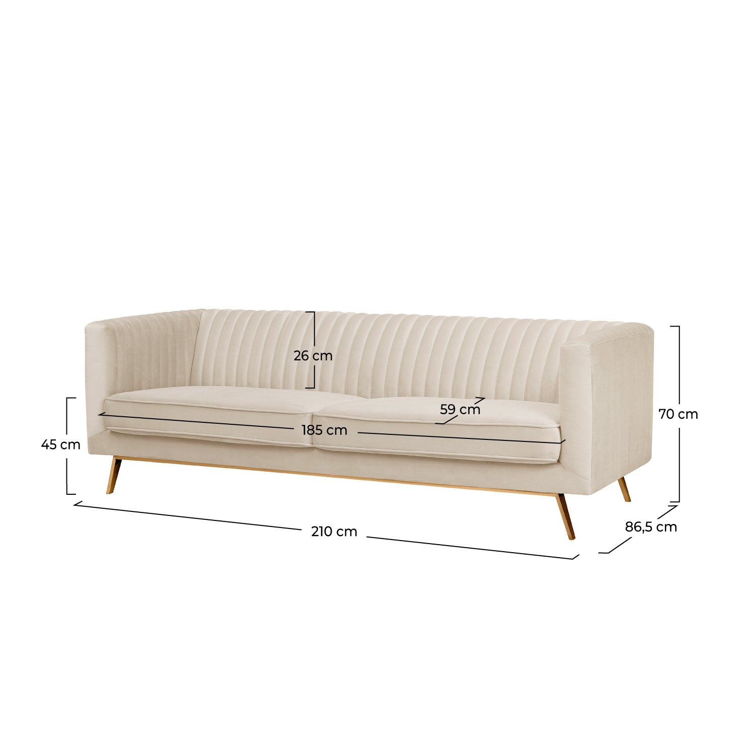 Canapé Gatsby 3 places en velours beige