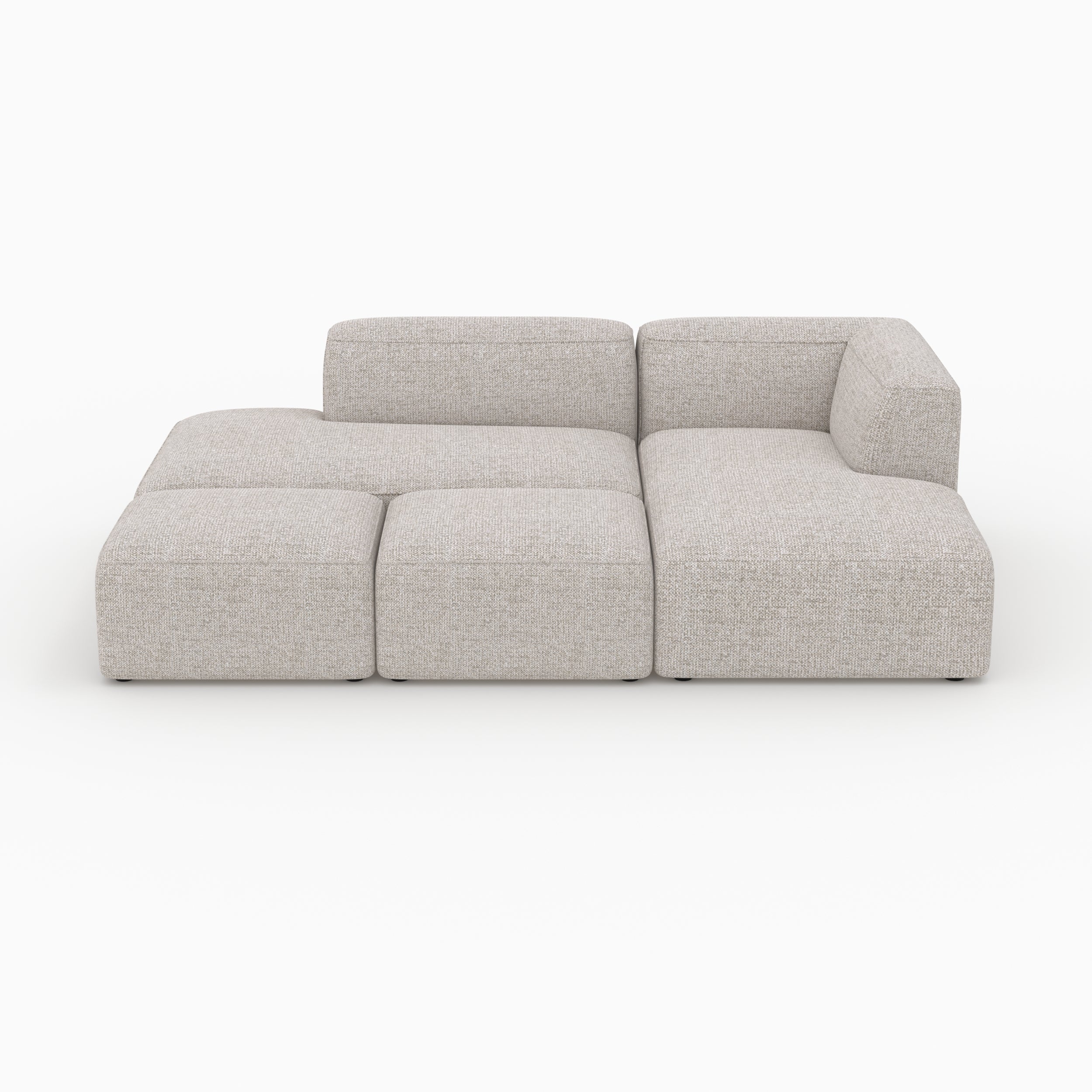 Canapé 4 places Hestia angle droit tissu beige modulable 2 poufs