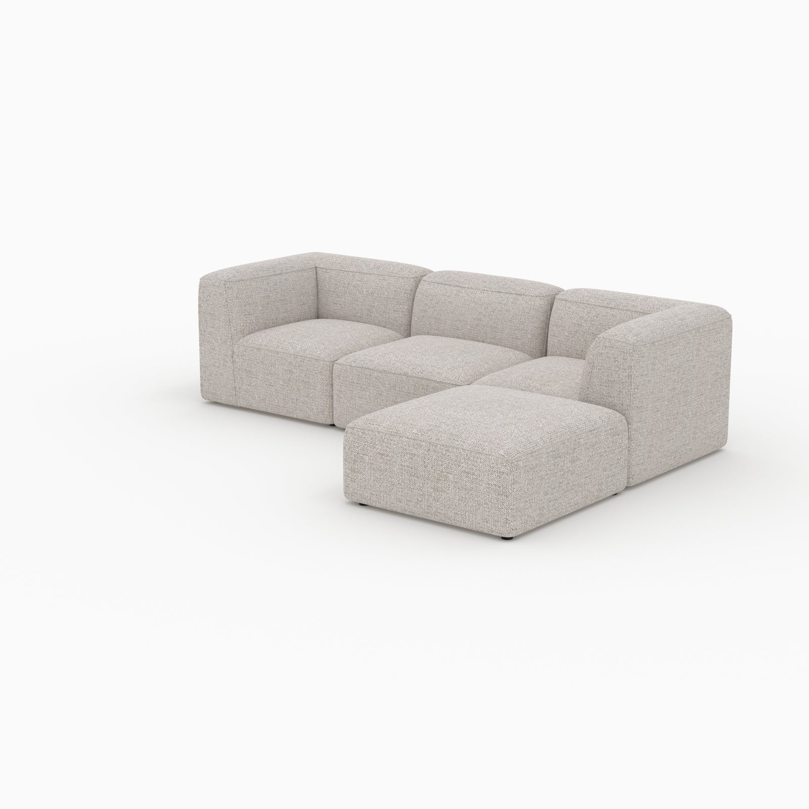 Canapé beige 3 places tissu Mina modulable pouf
