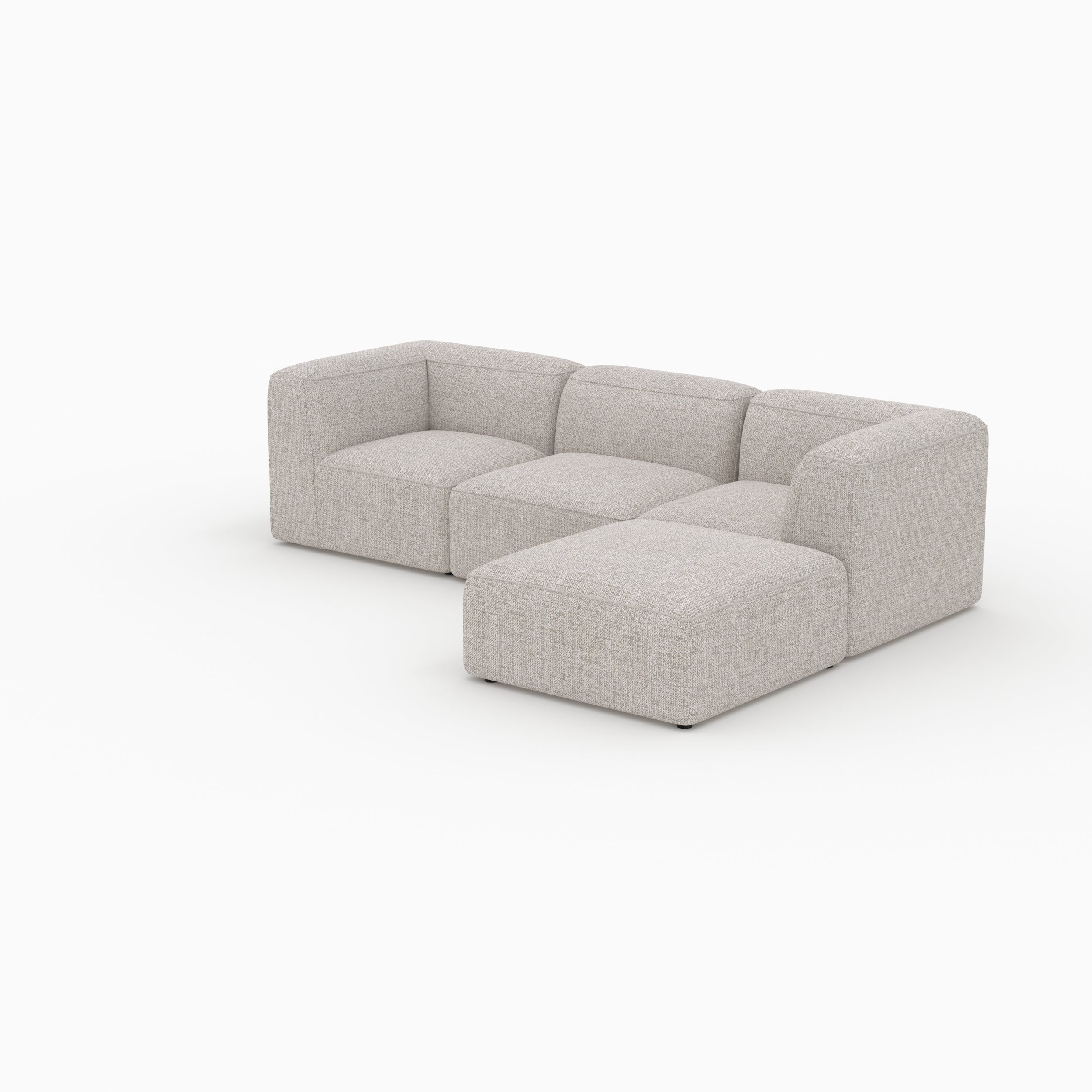 Canapé beige 3 places tissu Mina modulable pouf