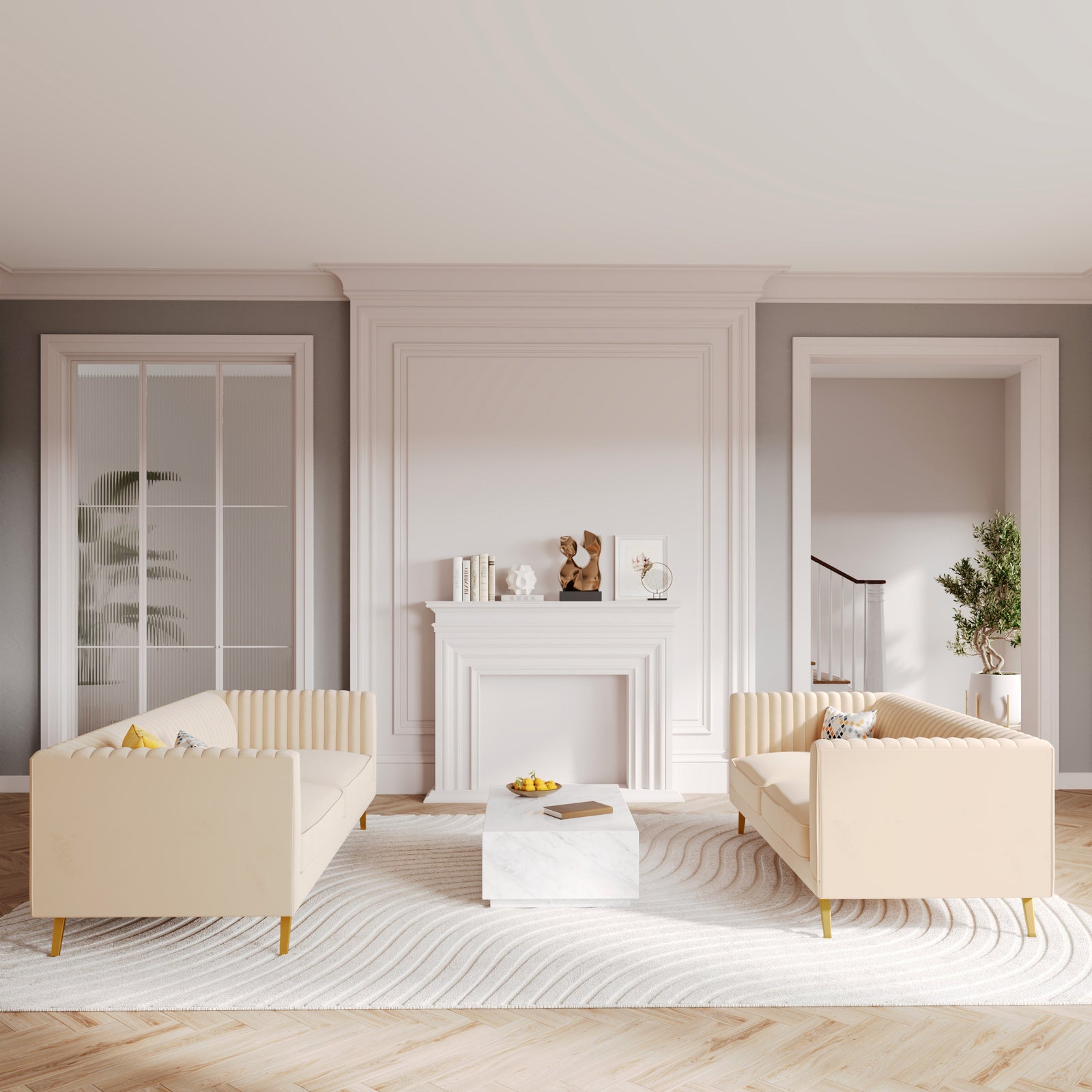Canapé beige velours gatsby
