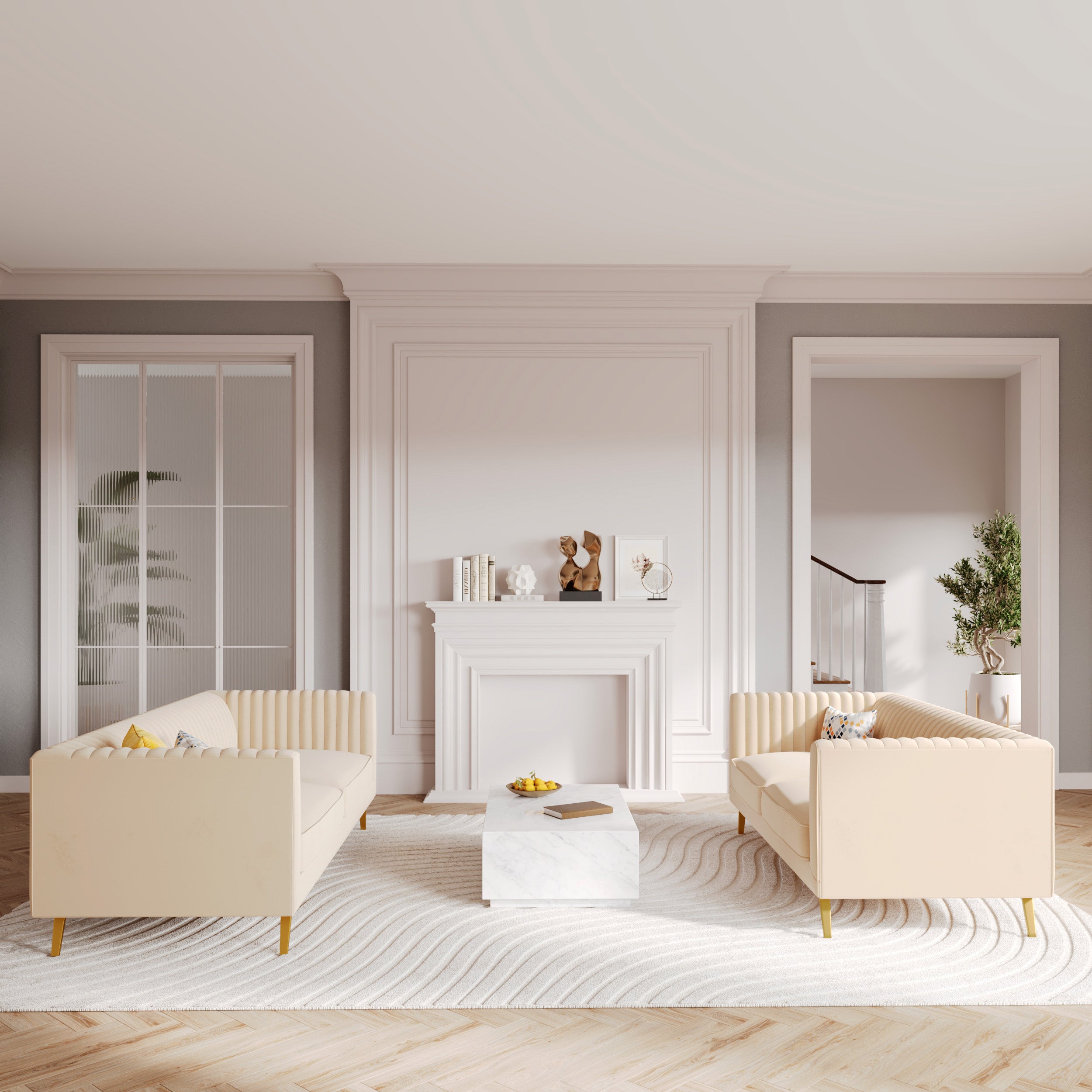 Canapé beige velours gatsby