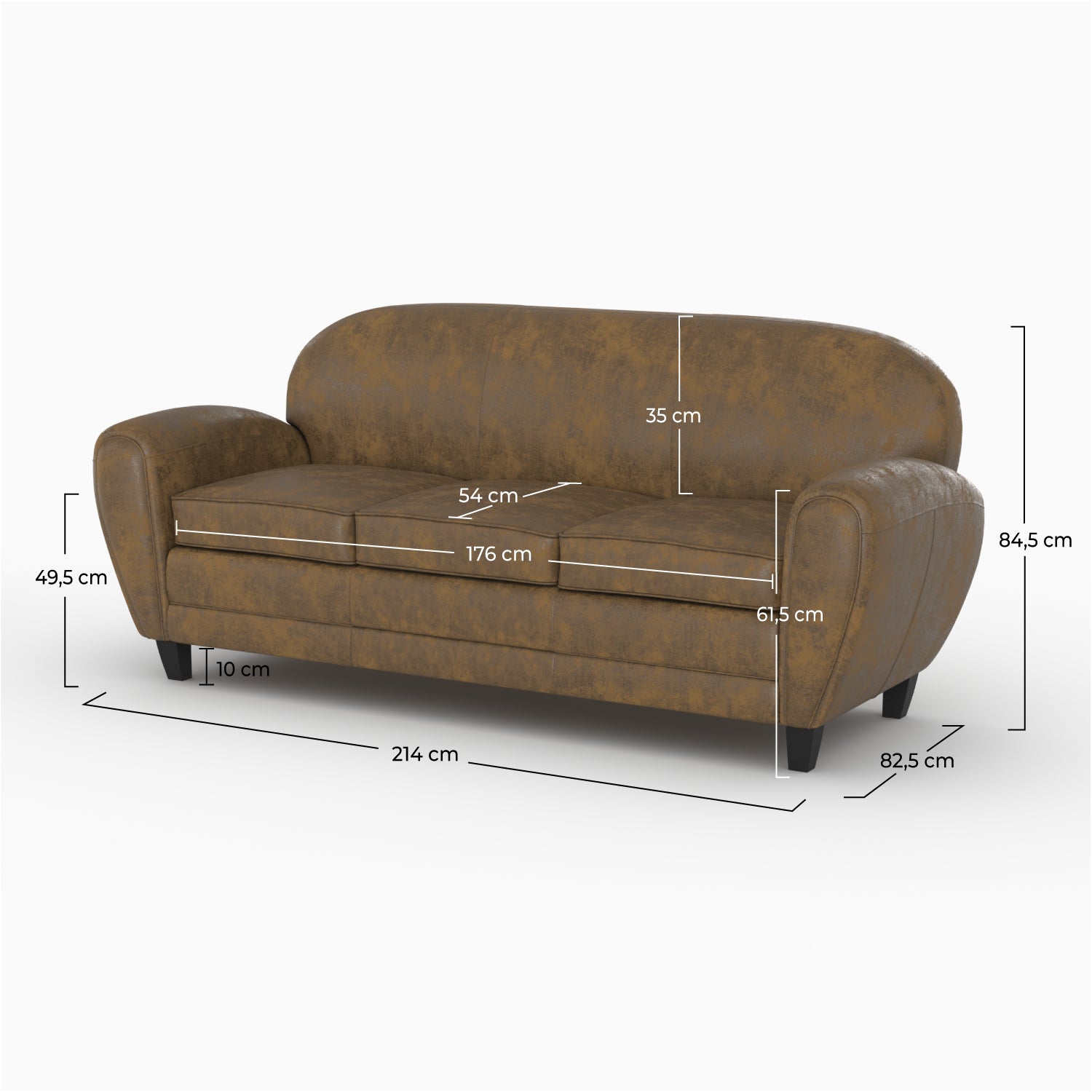 Canapé Club 3 places marron vieilli en microfibre
