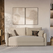 divano letto in tessuto effetto lino beige celeste 3 posti celeste