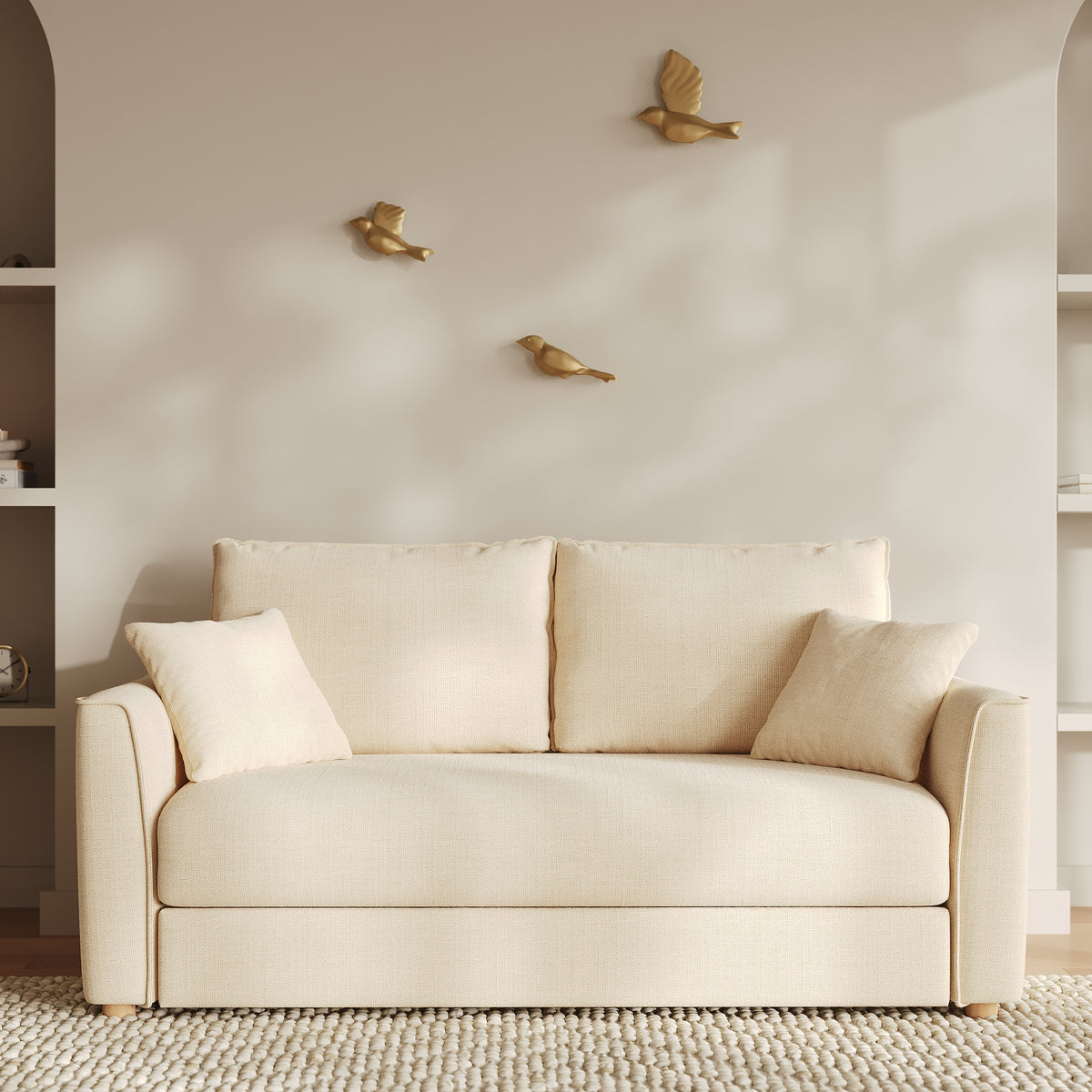 Chic beige Textil Sofa Olympe 2-Sitzer – Expressöffnung – Maison Pavane