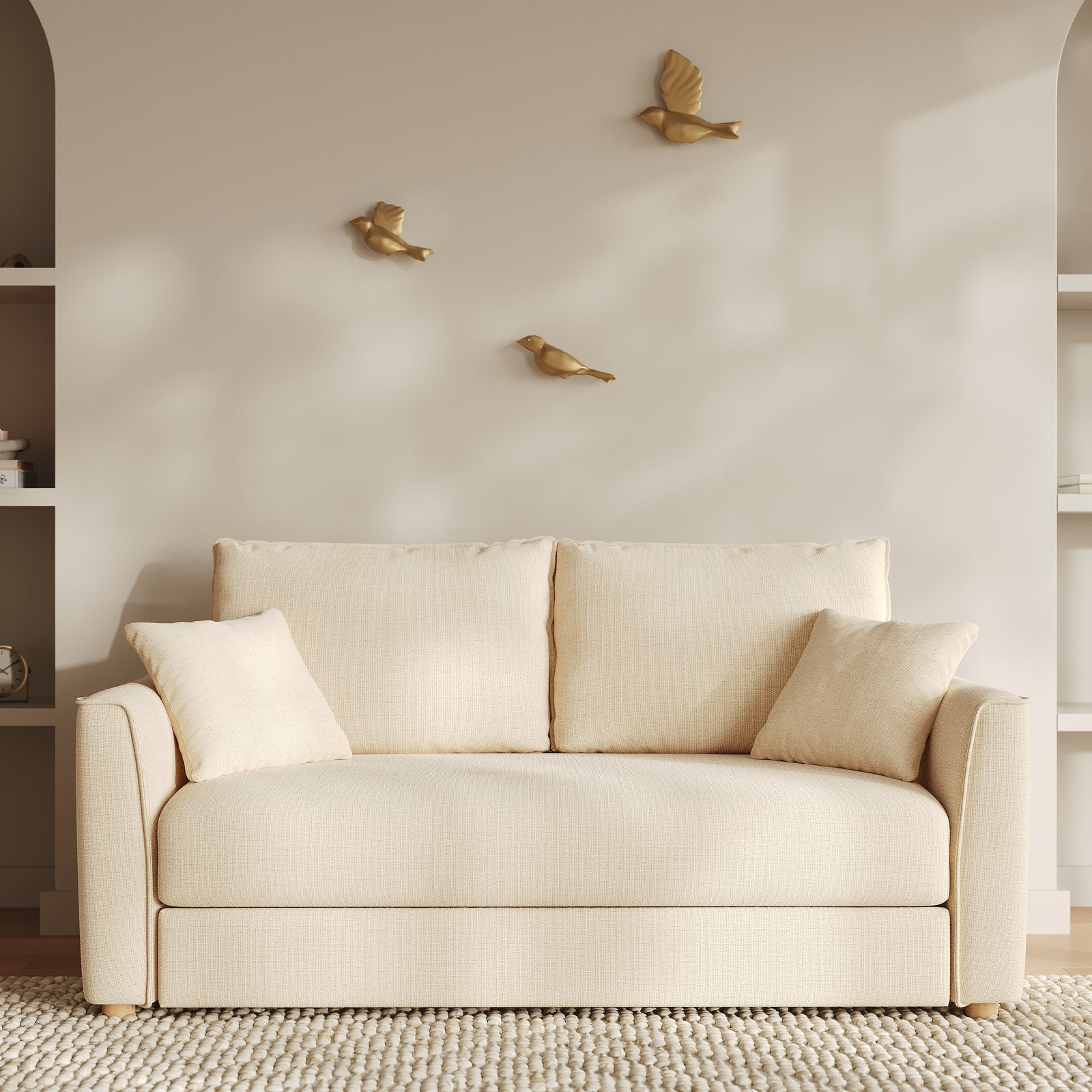 Canapé convertible tissu texture beige