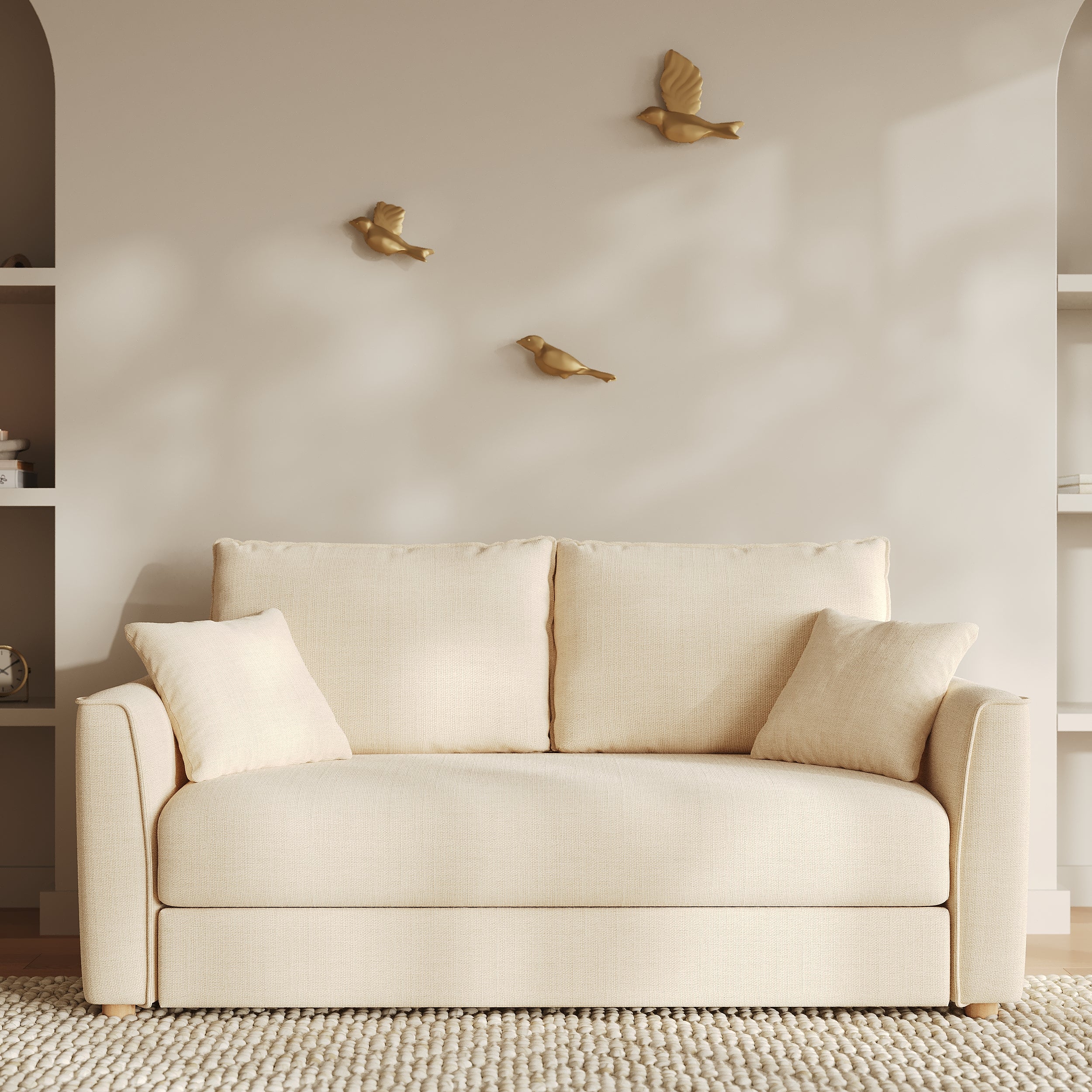 Canapé convertible tissu texture beige