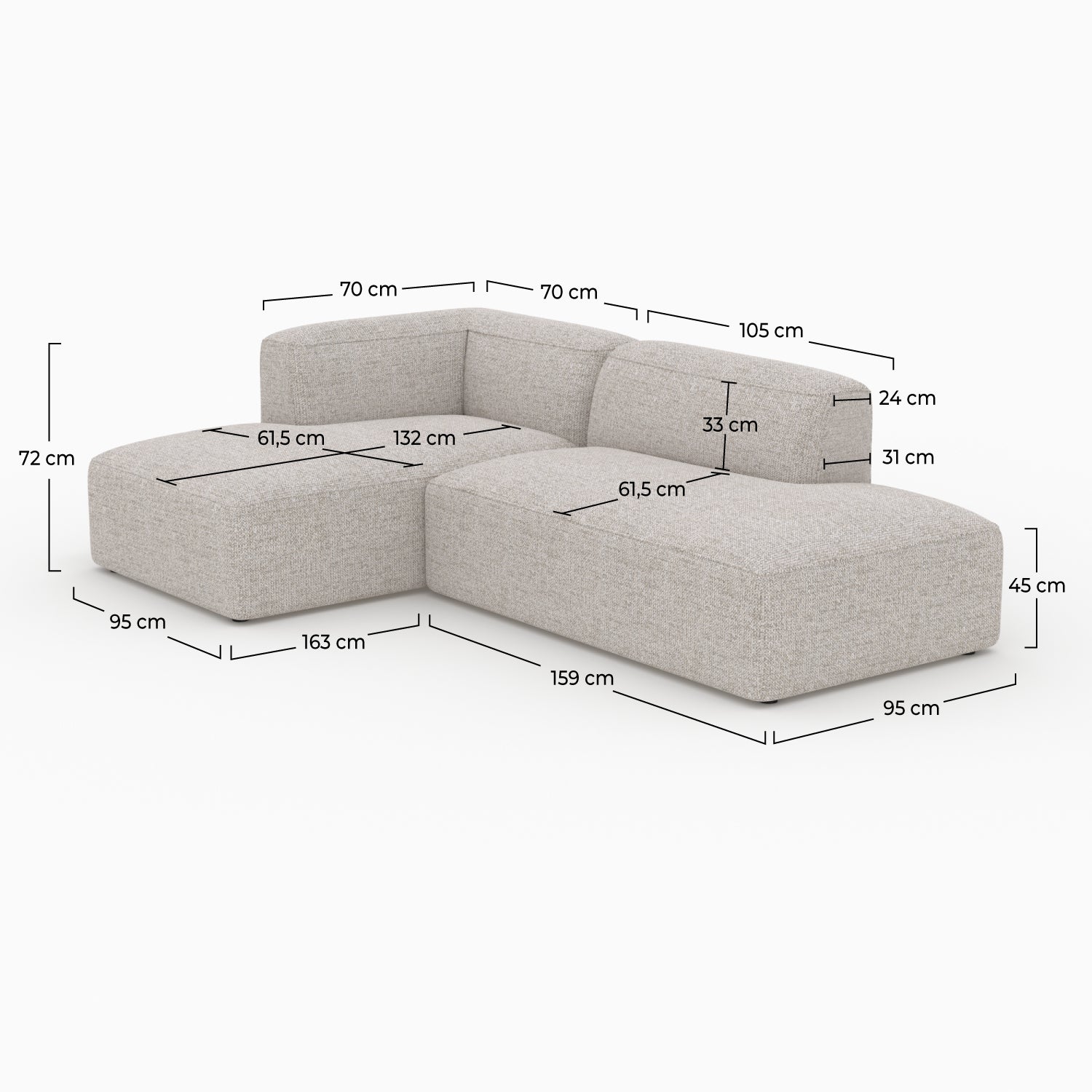 Canapé dangle gauche Hestia tissu beige