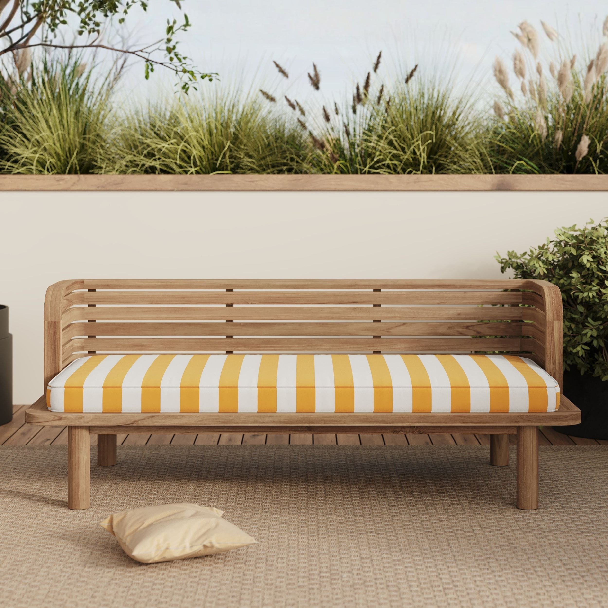Canapé de jardin bois et tissu rayé jaune Kilda