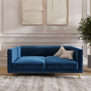 divano in velluto blu scuro con rilievo sullo schienale 2 posti gatsby