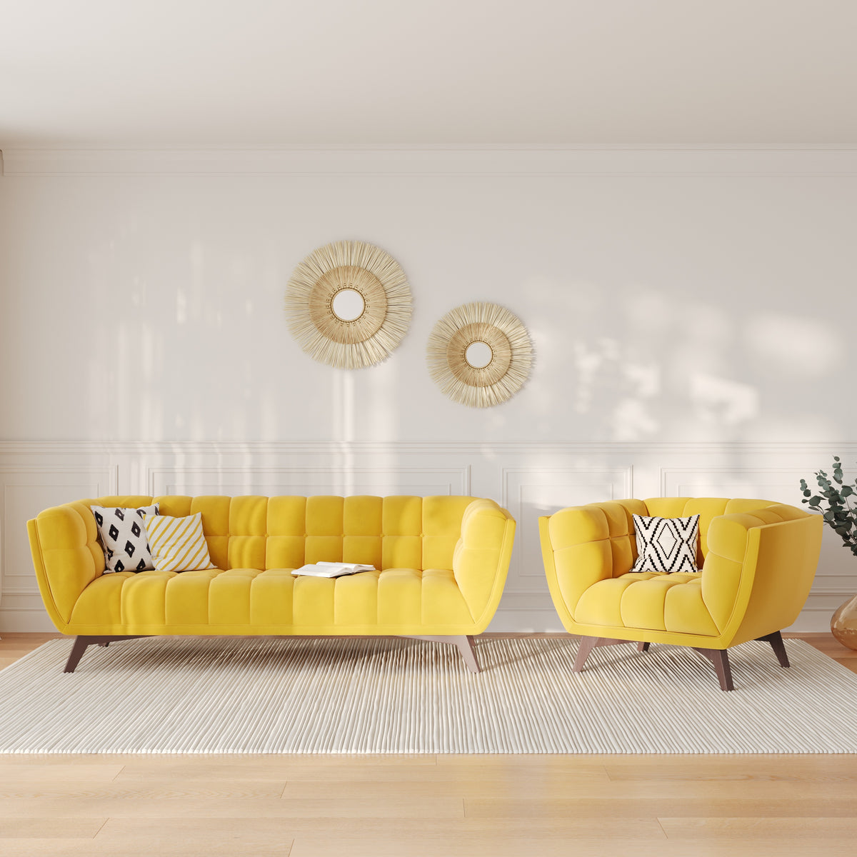 Gelb Mona Set: Das leuchtende Duo, das Ihr Wohnzimmer mutig verwandelt – Maison Pavane