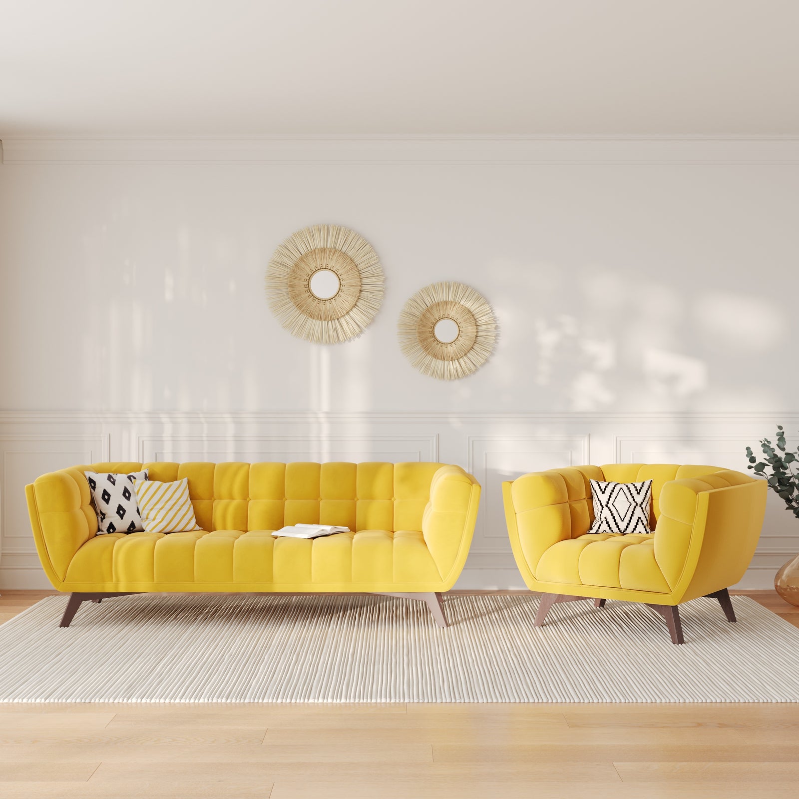Canapé et fauteuil jaune Mona