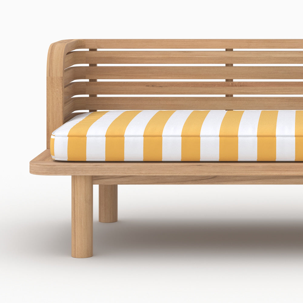 Canapé extérieur Kilda teck massif coussin jaune rayé 2 places