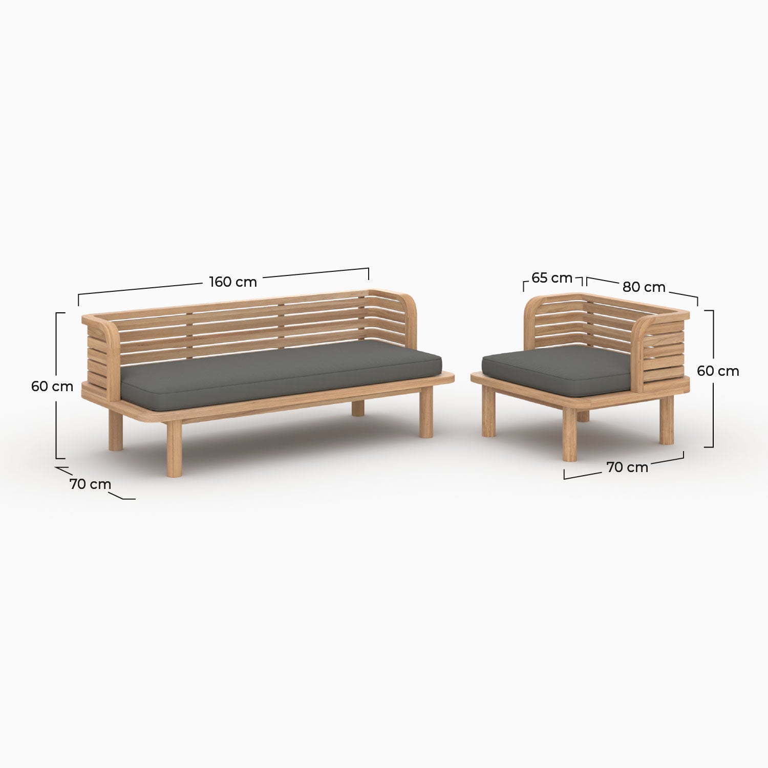 Canapé fauteuil de jardin Kilka 3 places gris