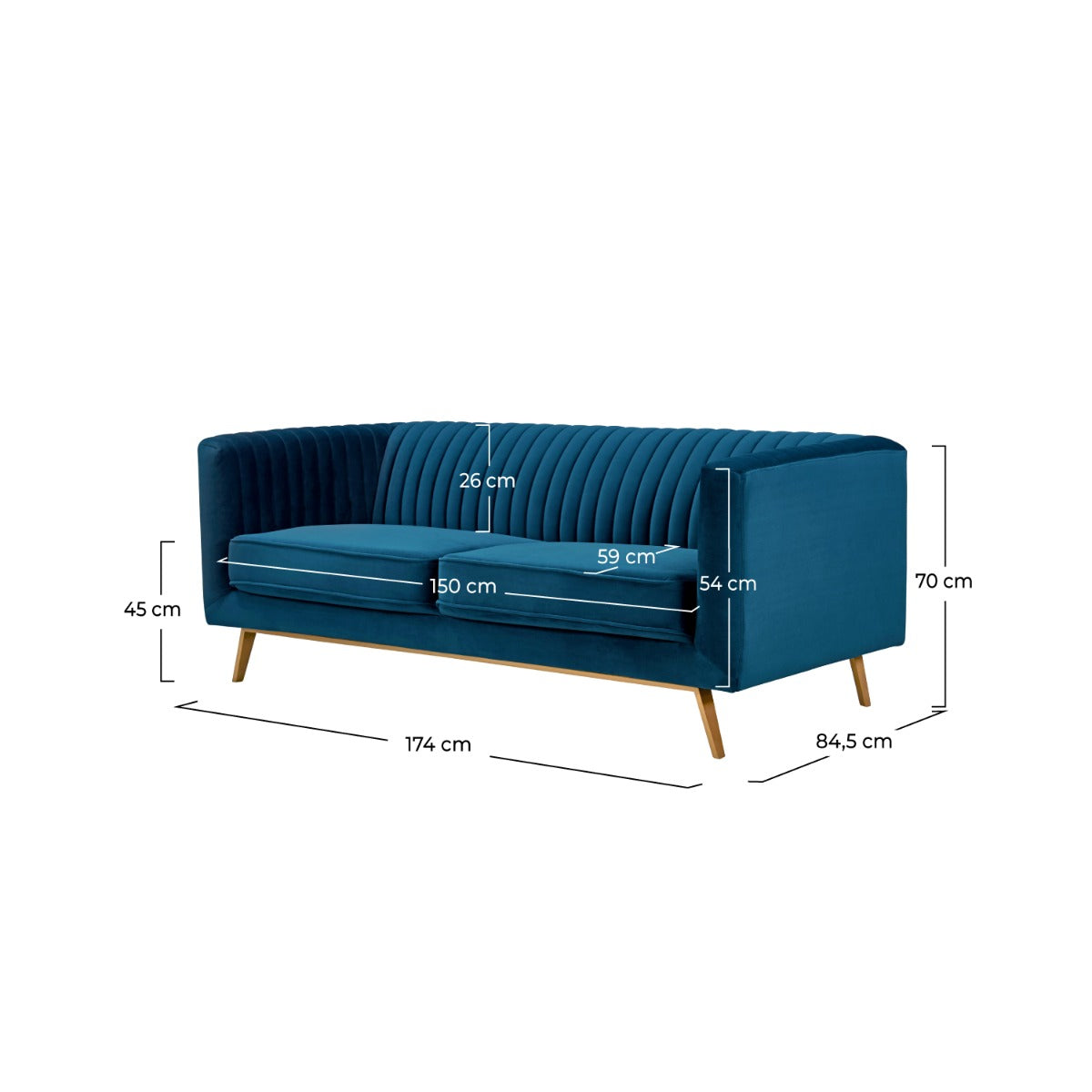 divano Gatsby a 2 posti in velluto blu scuro