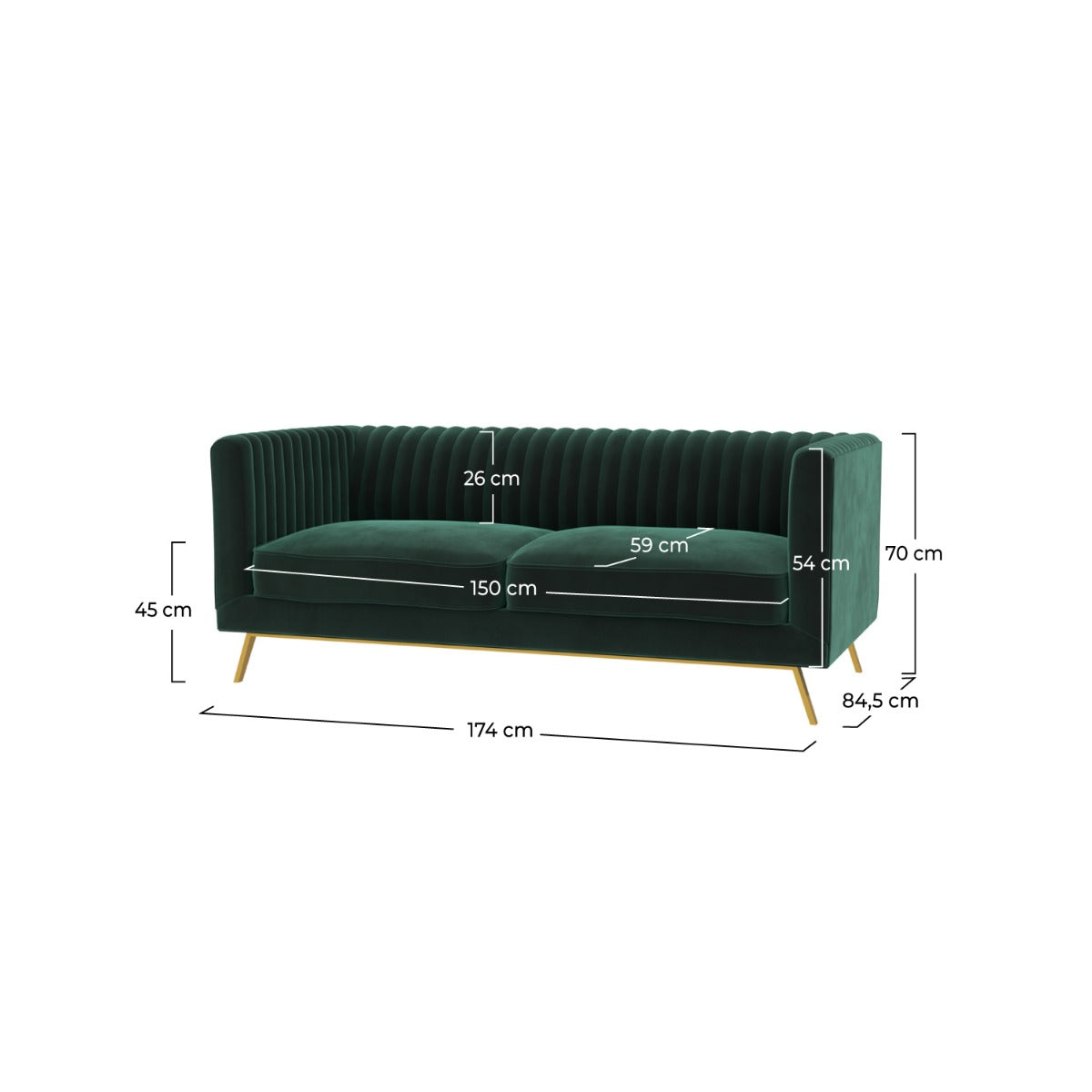 divano Gatsby 2 posti in velluto verde scuro