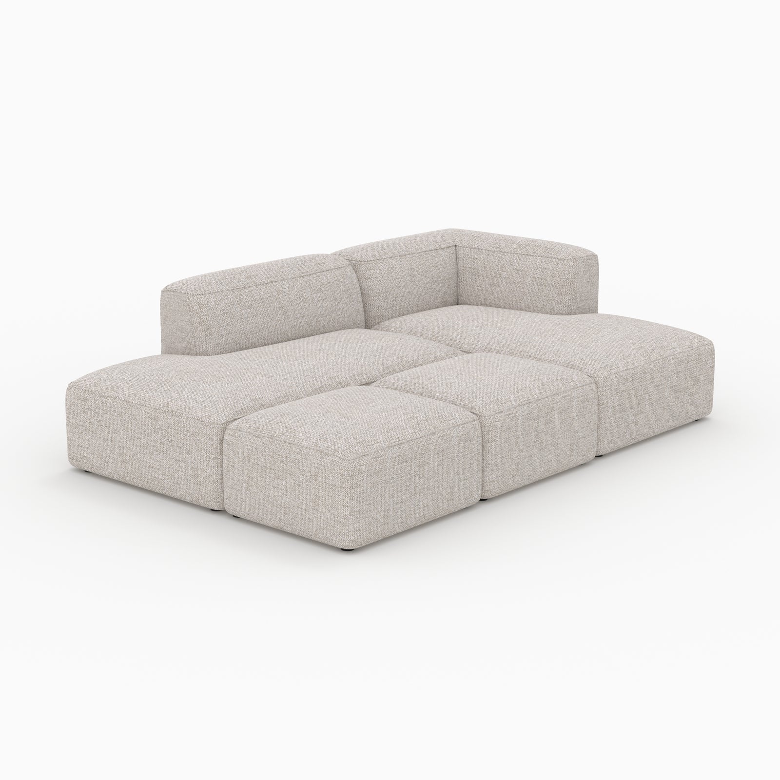 Canapé Hestia 4 places tissu beige angle droit avec 2 poufs