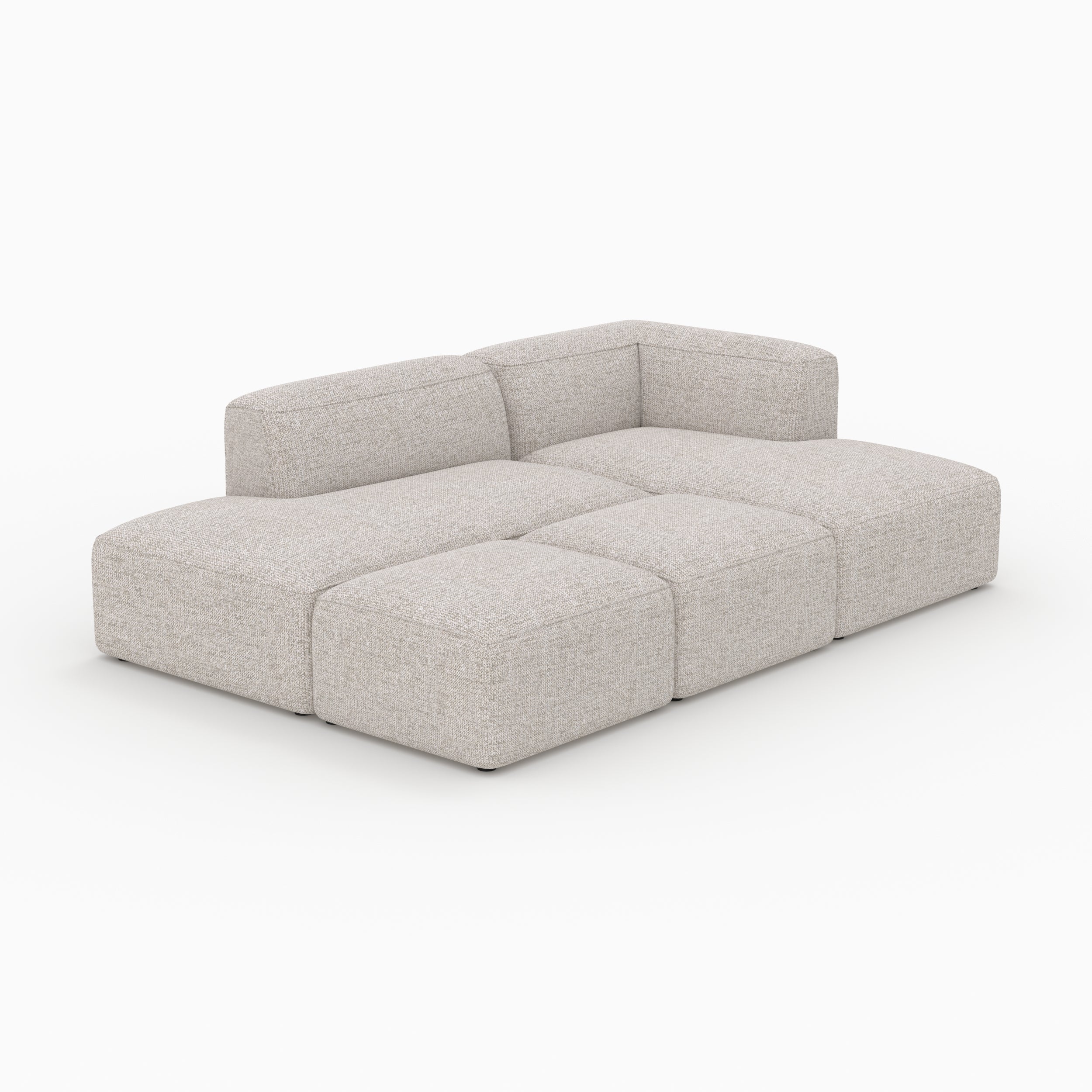 Canapé Hestia 4 places tissu beige angle droit avec 2 poufs