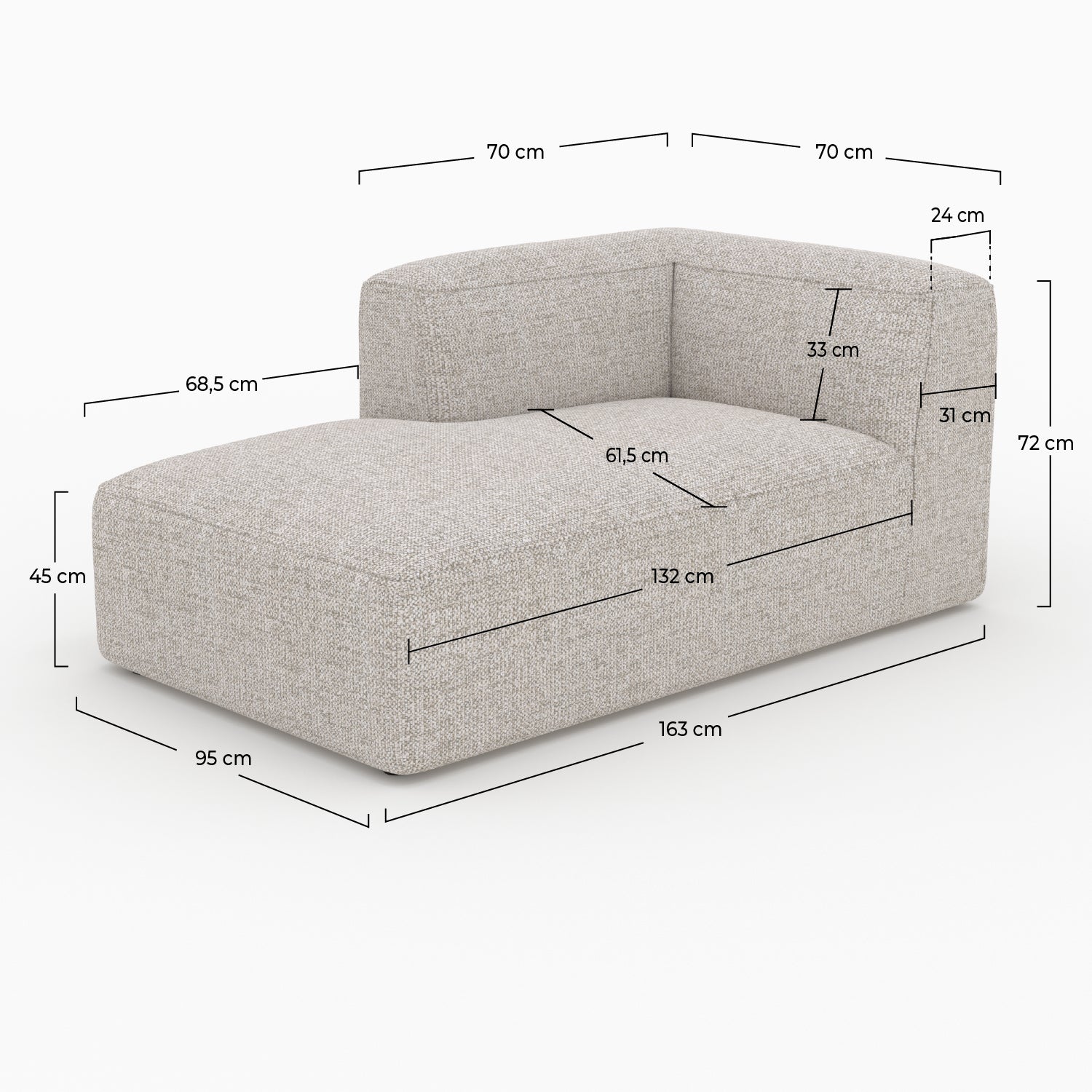Canapé Hestia beige méridienne angle gauche modulable