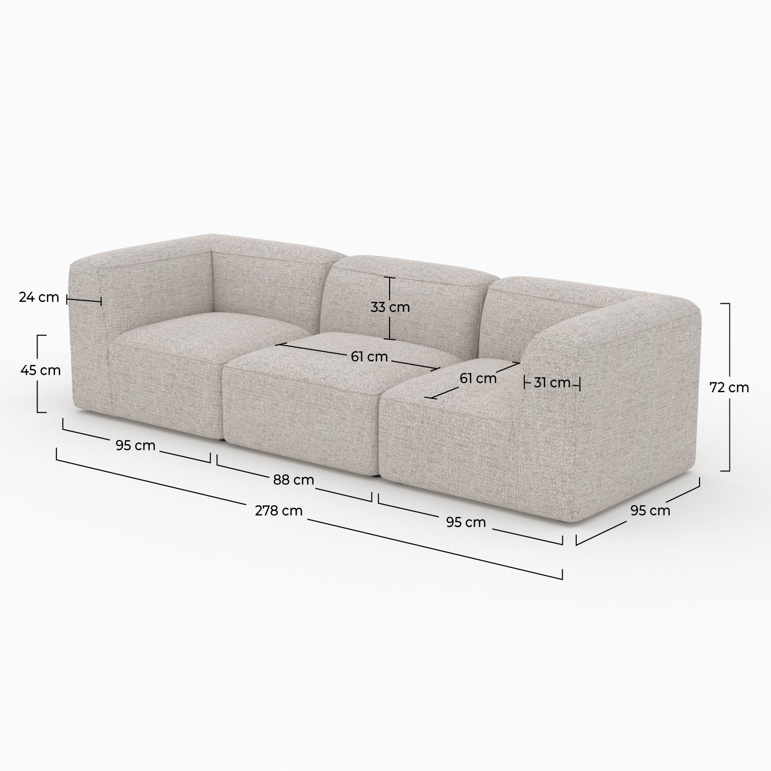 Canapé Hestia modulable 3 places tissu beige cocooning confort