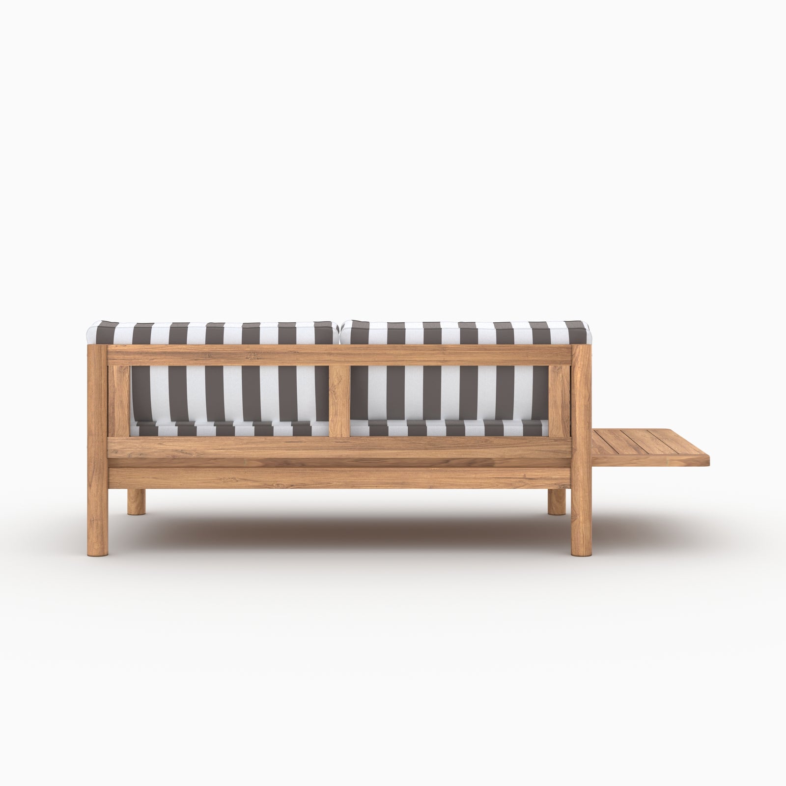 Canapé jardin 2 places Nadila bois teck coussins gris rayés