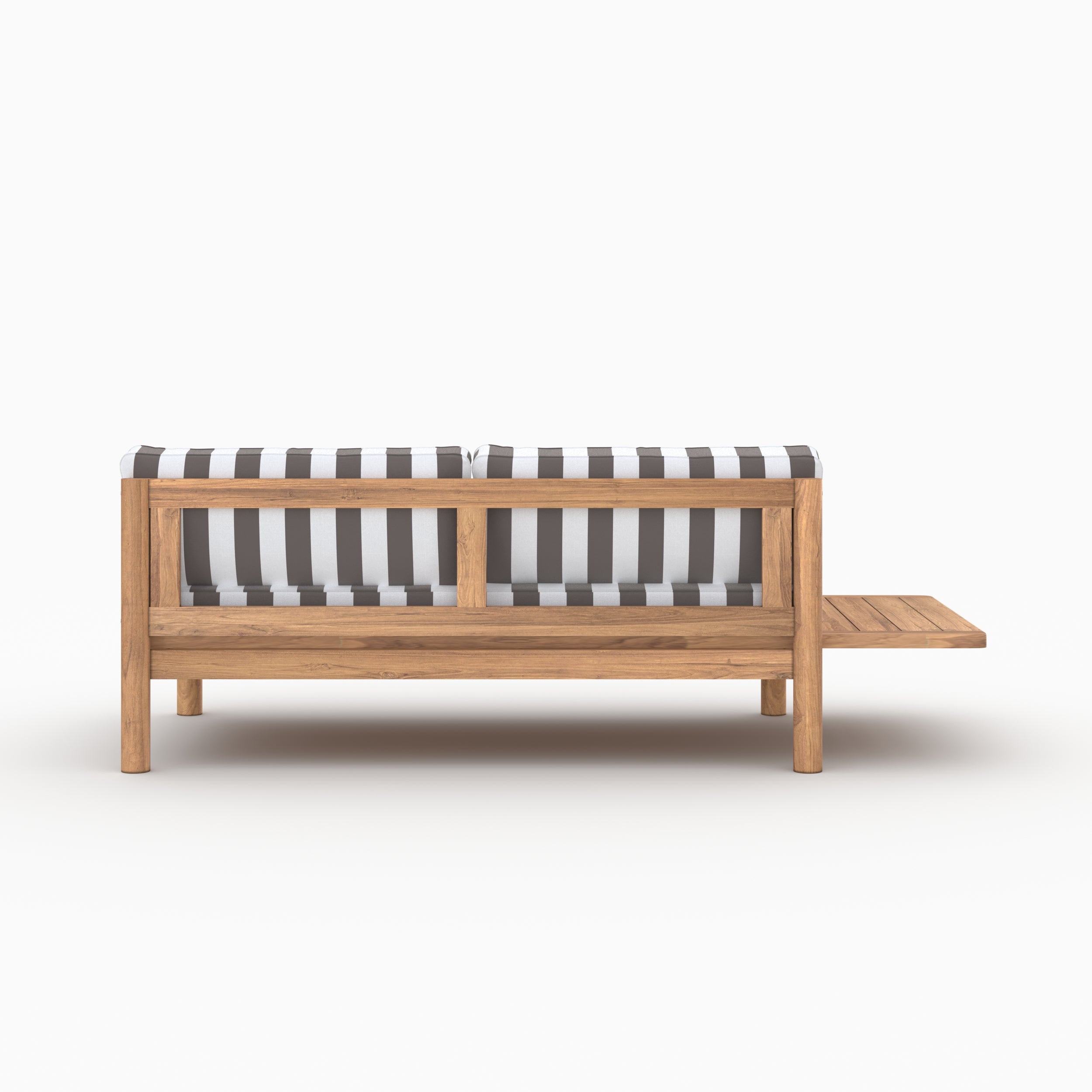 Canapé jardin 2 places Nadila bois teck coussins gris rayés