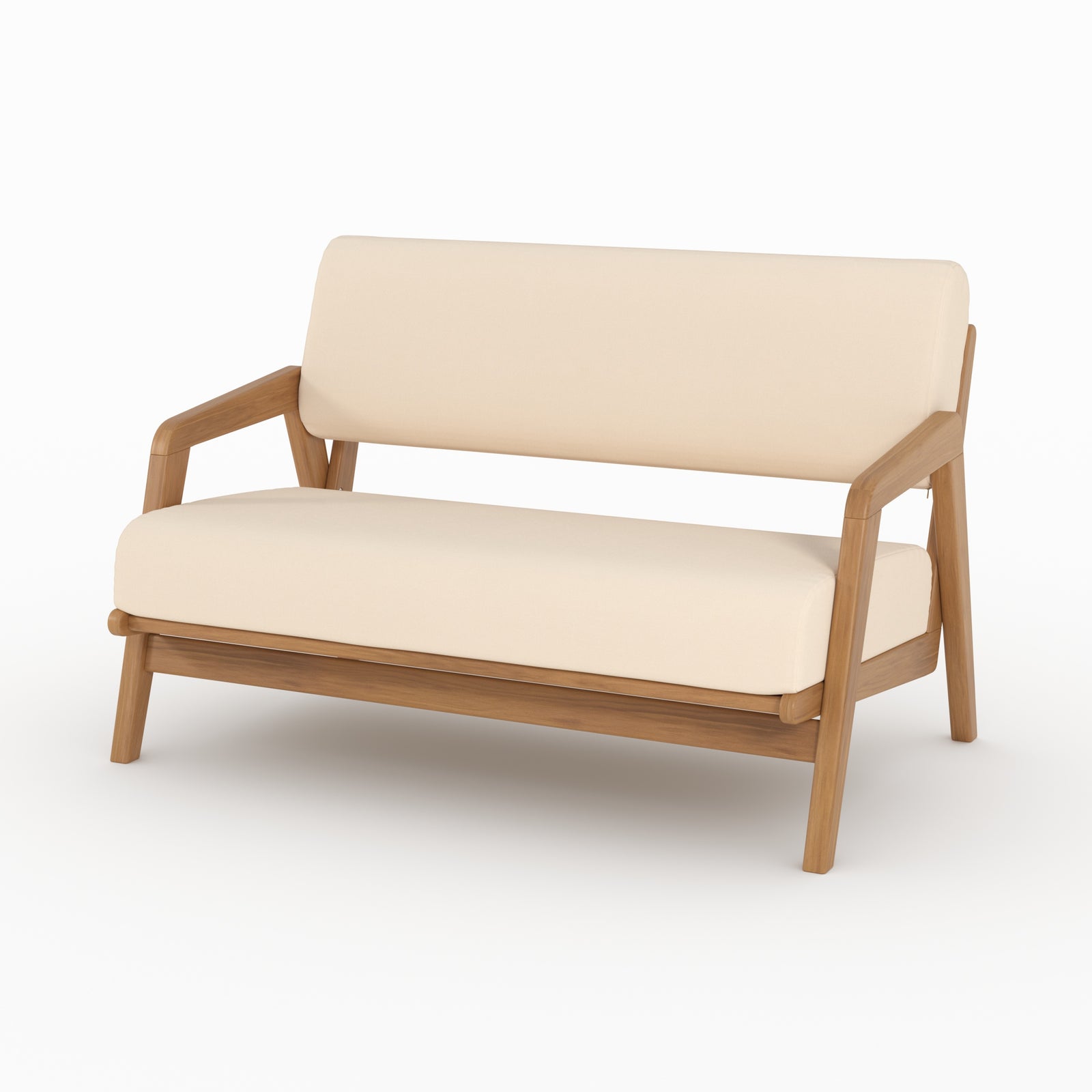 Canapé jardin Siargao 2 places bois acacia tissu beige clair vue perspective
