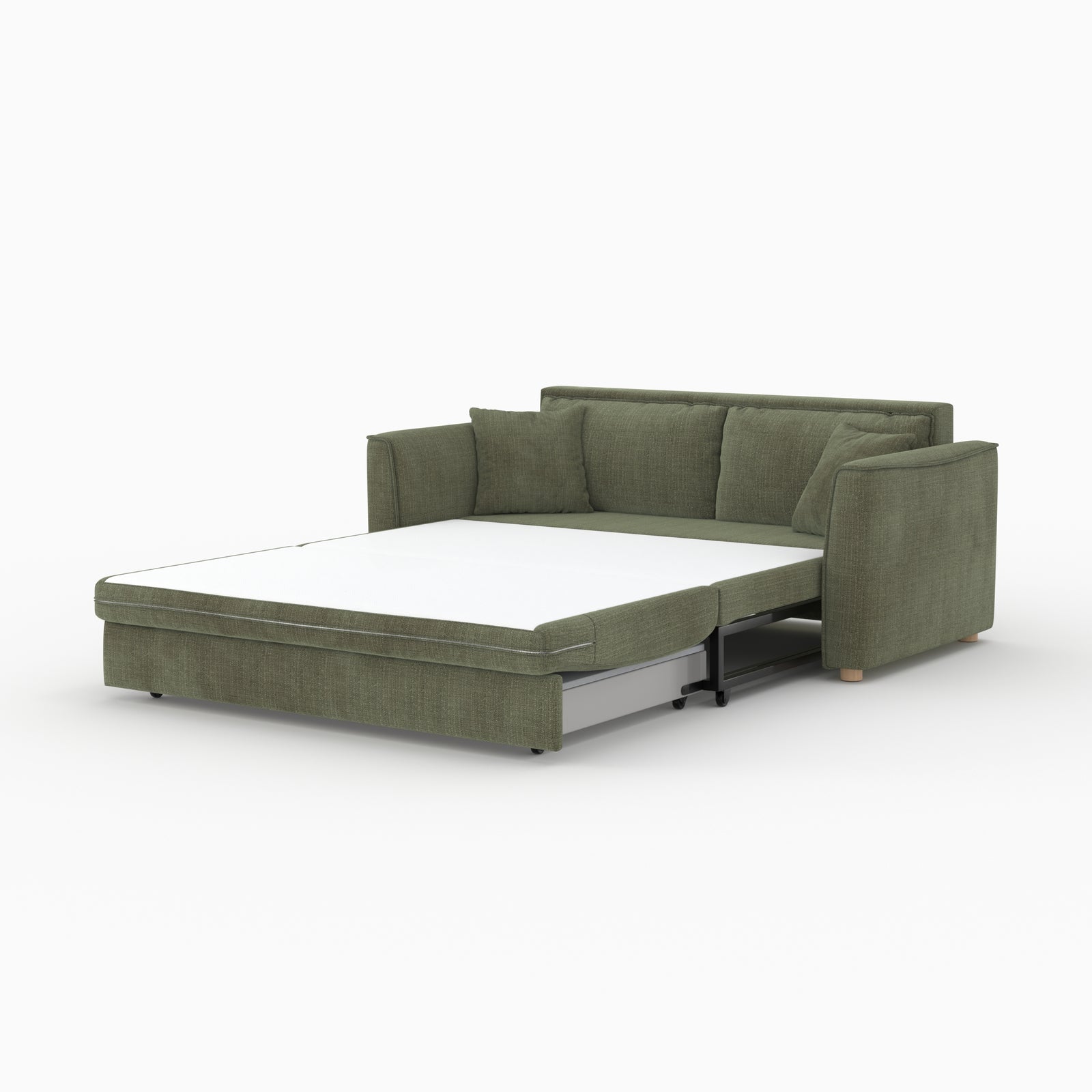 divano letto 2 posti in tessuto texture verde kaki olympe
