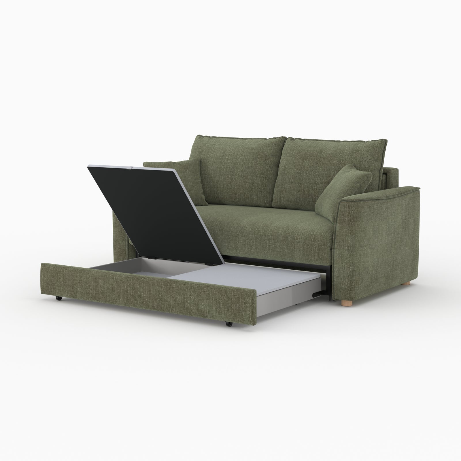 divano letto 2 posti Olympe in tessuto texture verde kaki