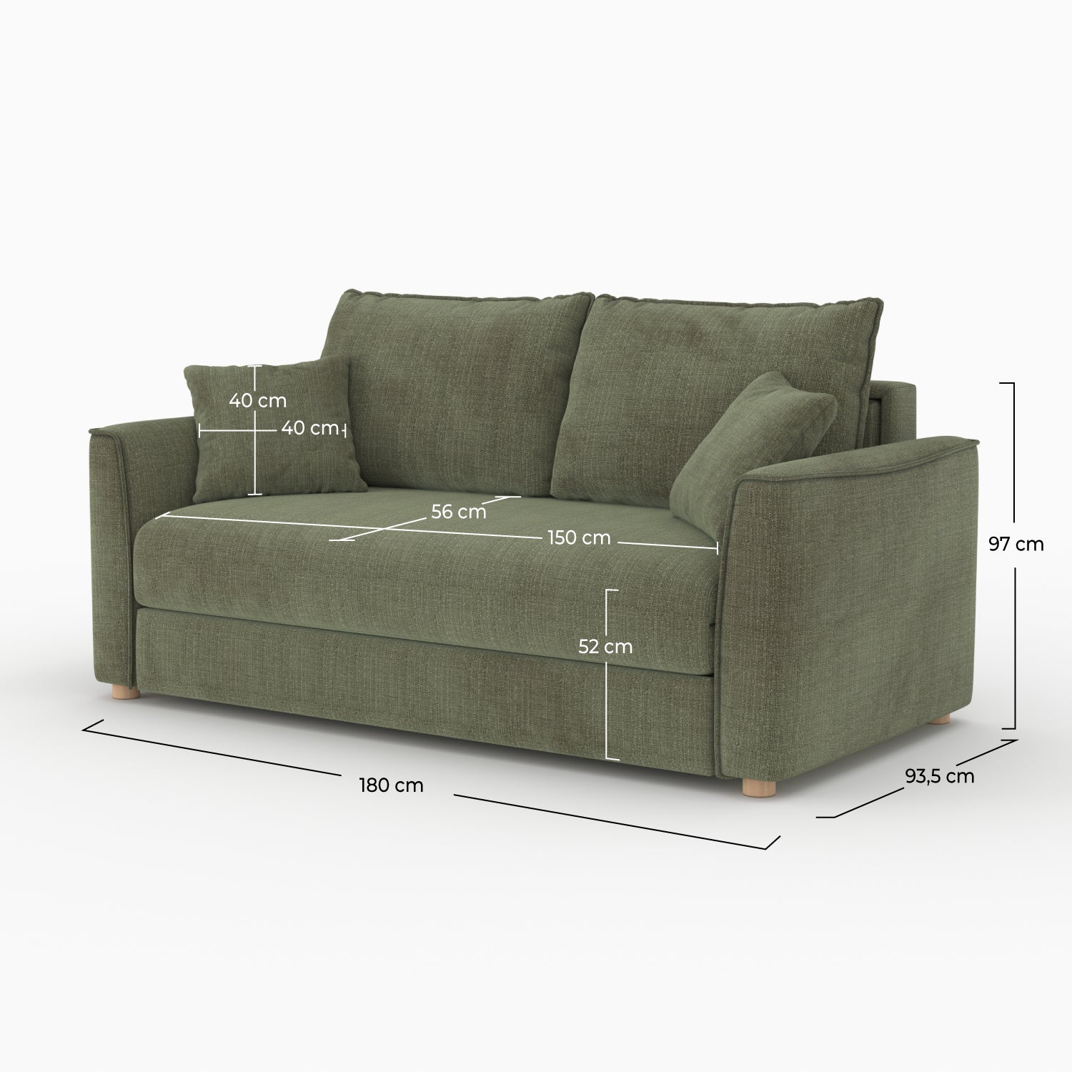 divano letto 2 posti Olympe in tessuto texture verde kaki