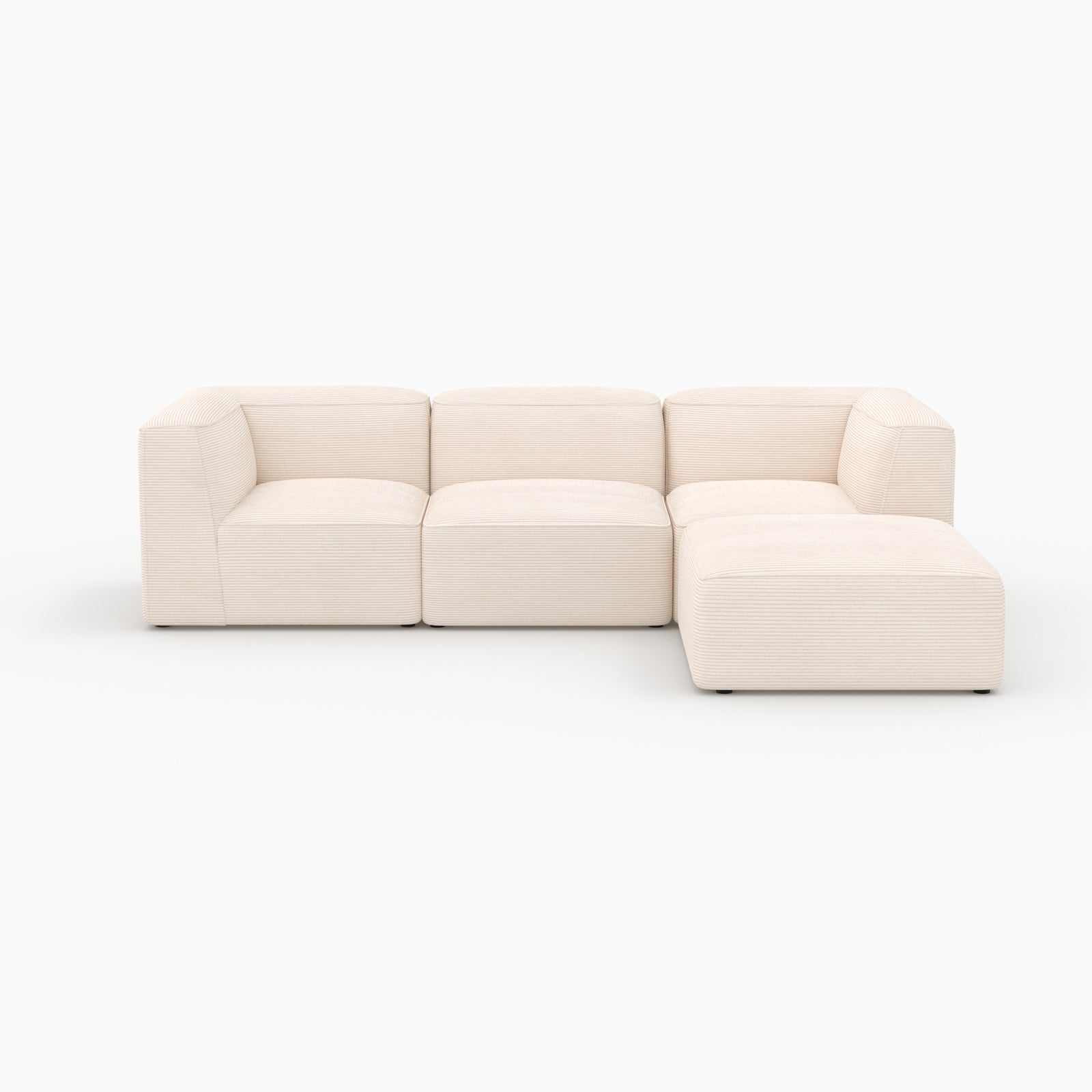 Canapé Mina 3 places pouf blanc velours modulable