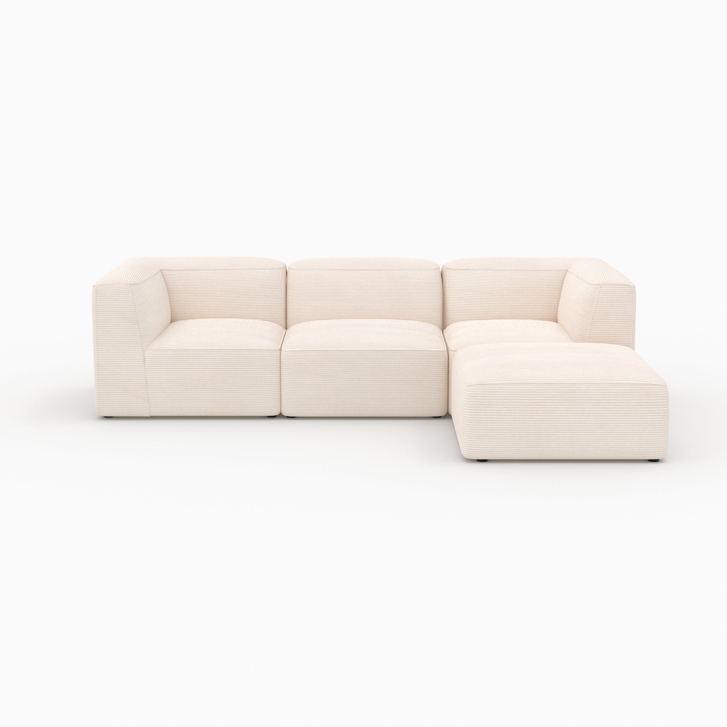 Canapé Mina 3 places pouf blanc velours modulable