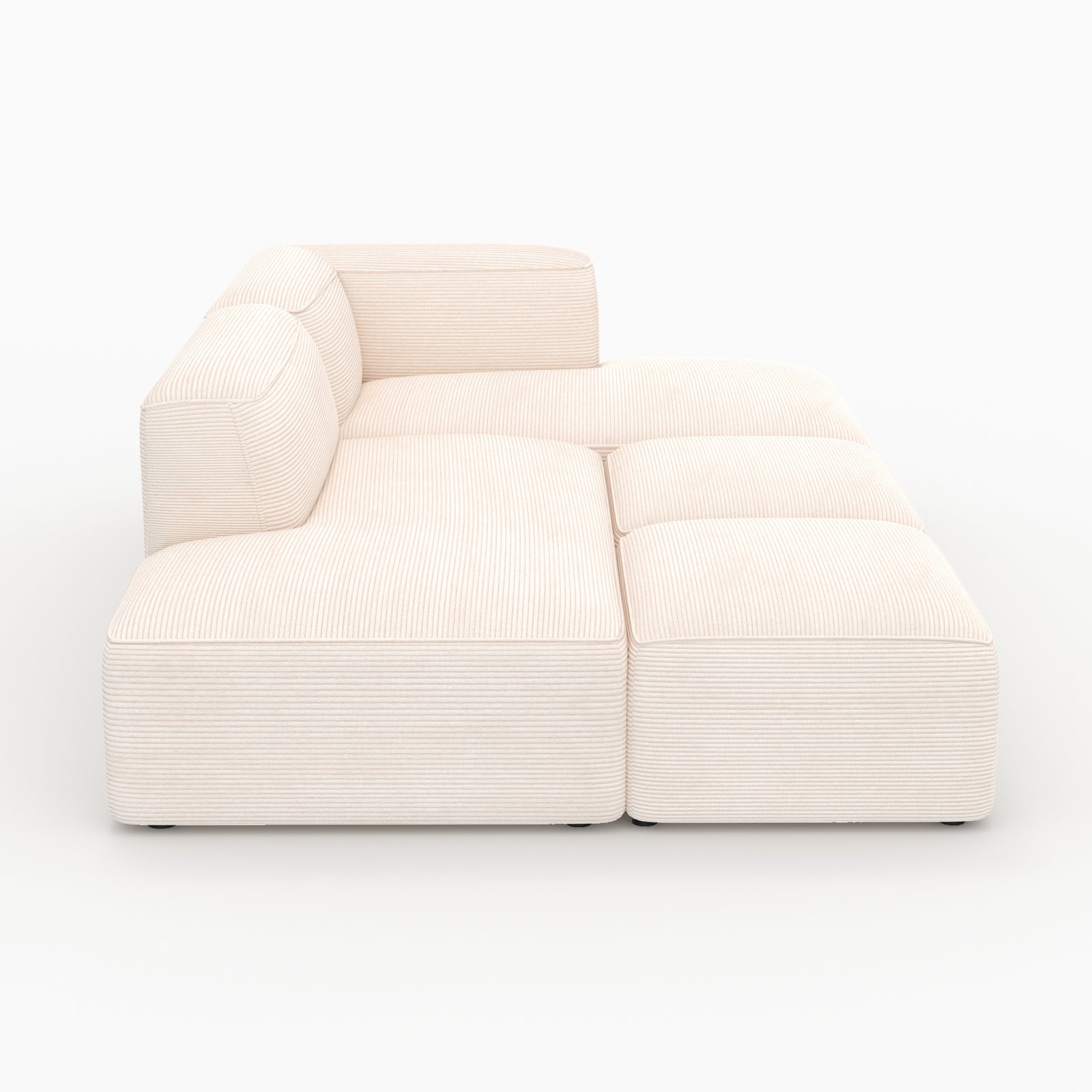 Canapé Mina blanc velours côtelé 4 places modulable avec 2 poufs
