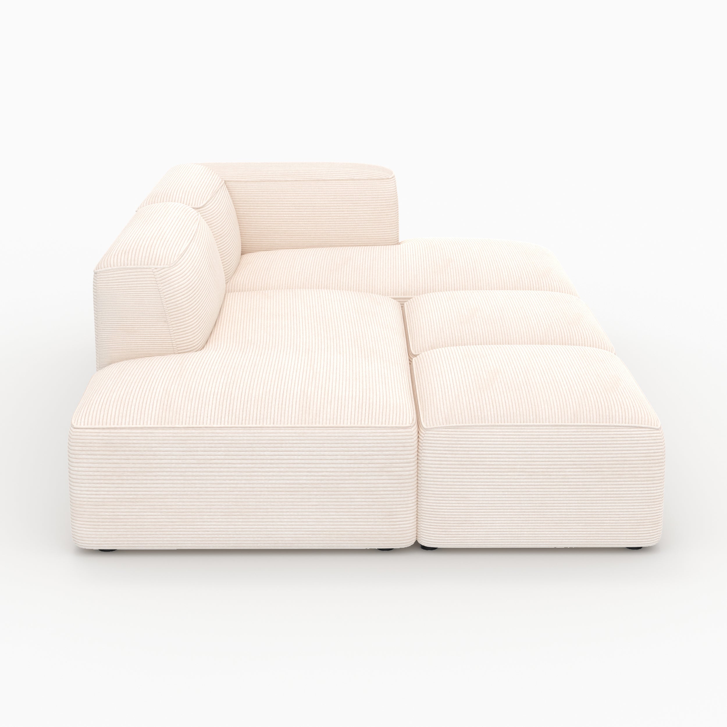 Canapé Mina blanc velours côtelé 4 places modulable avec 2 poufs