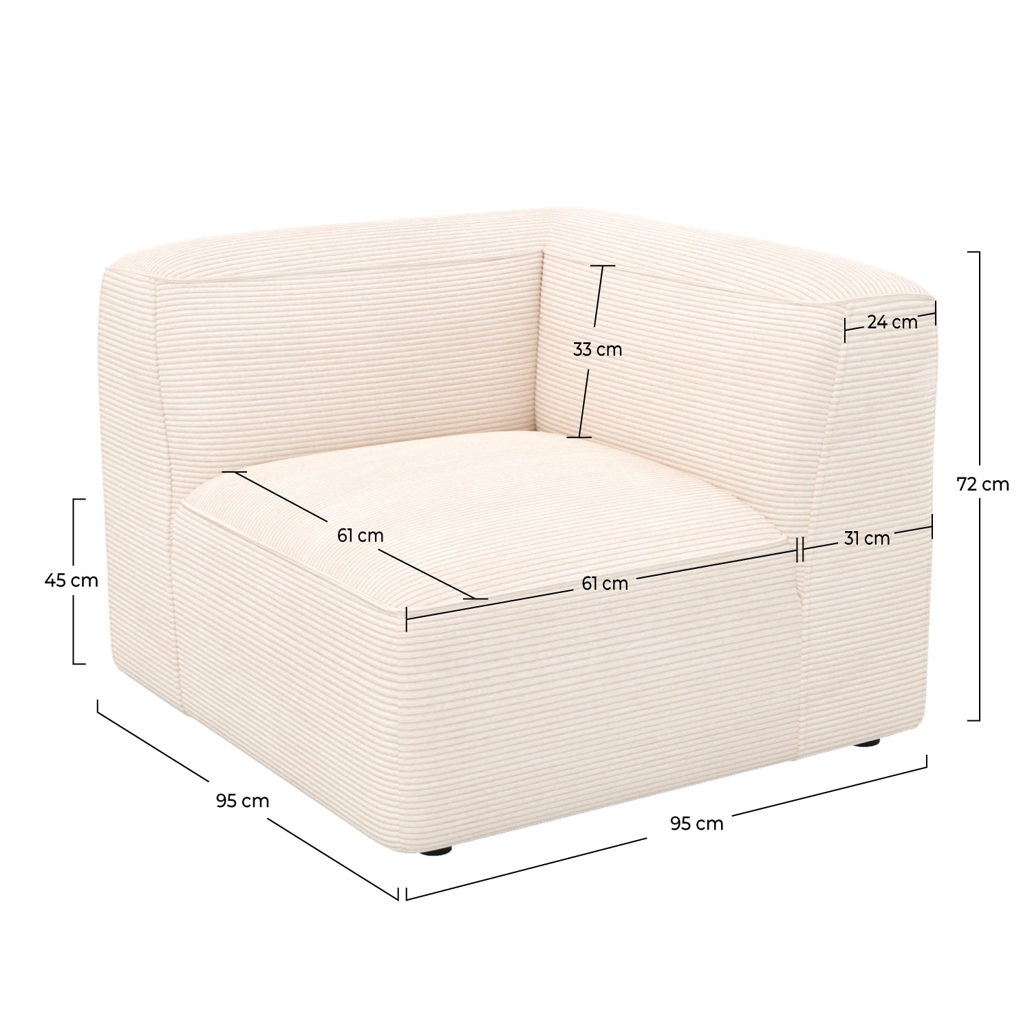 Canapé Mina cocooning blanc cassé angle droit modulable velours