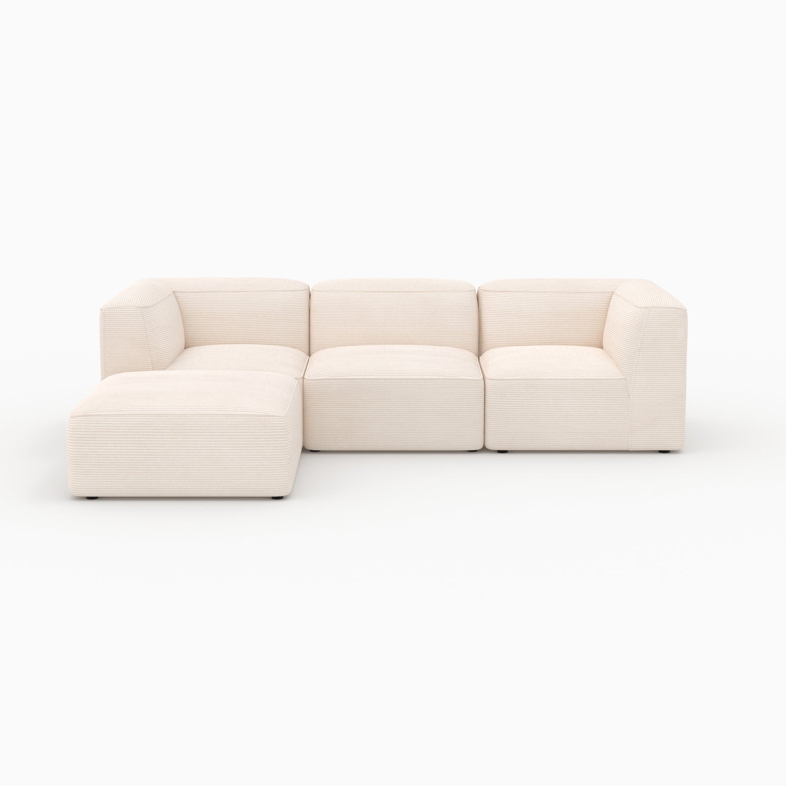 Canapé Mina modulable velours blanc avec pouf 3 places
