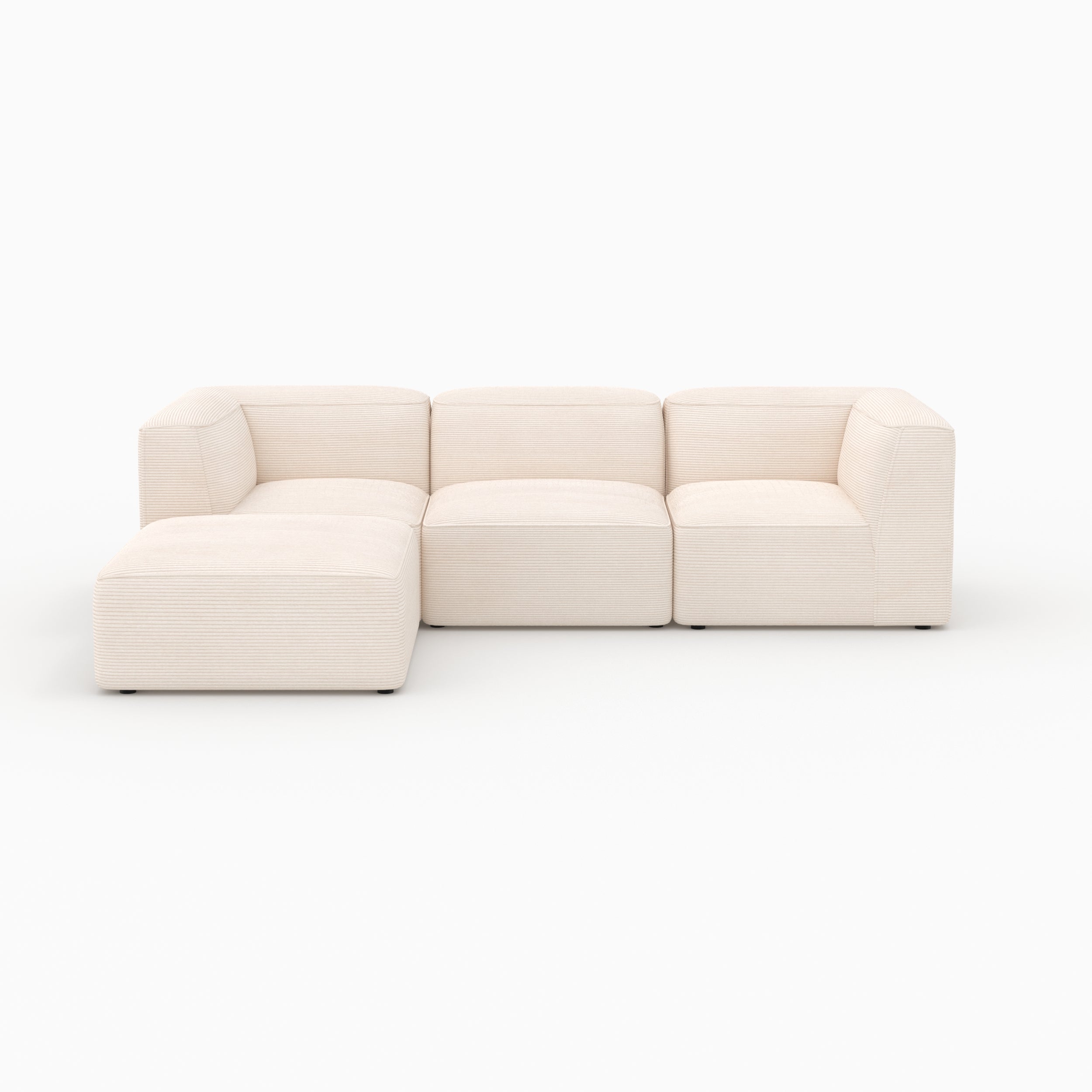 Canapé Mina modulable velours blanc avec pouf 3 places