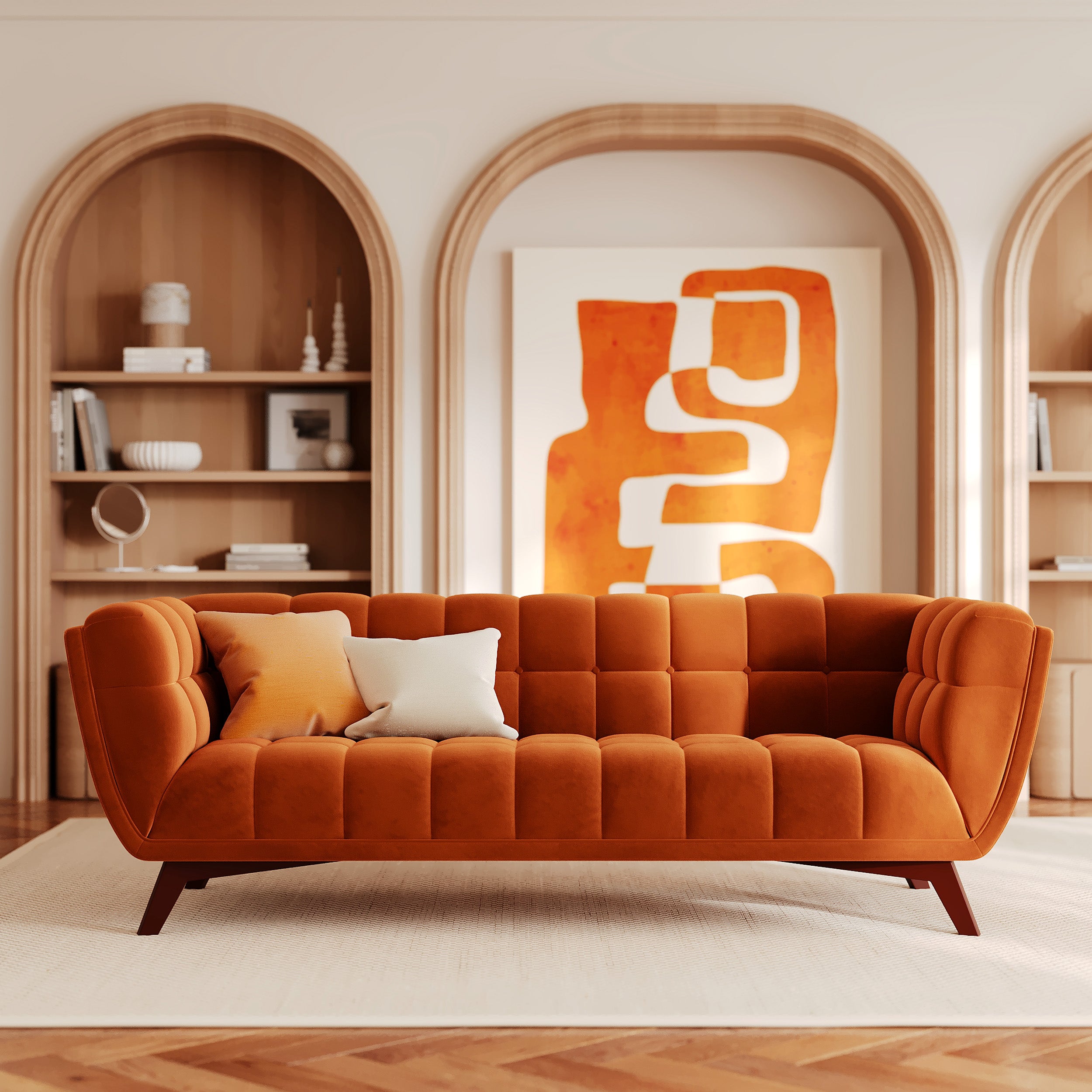 canape orange rouille velours 3 personnes