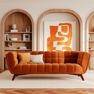 canape orange rouille velours 3 personnes