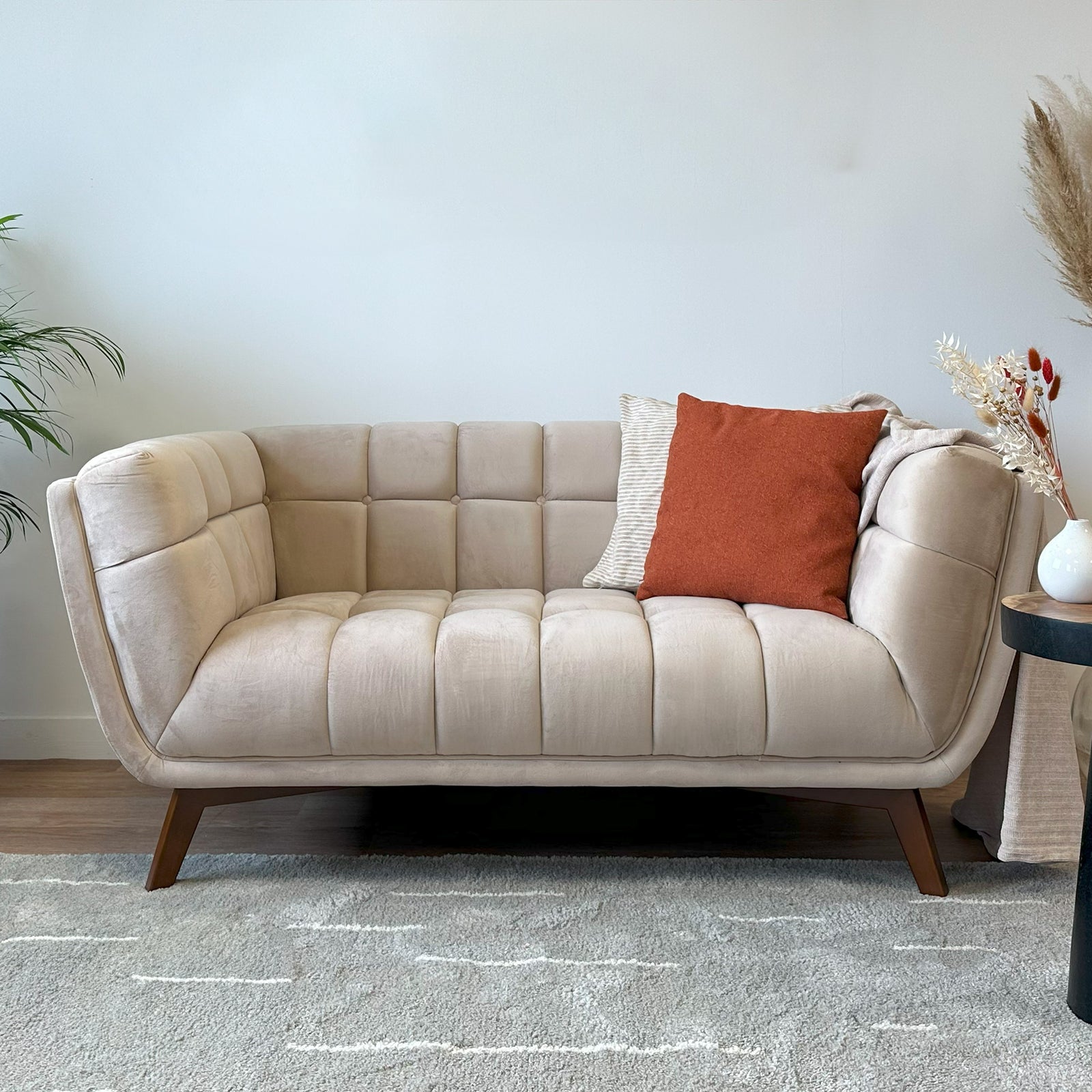 canape velours beige 2 places mona focus