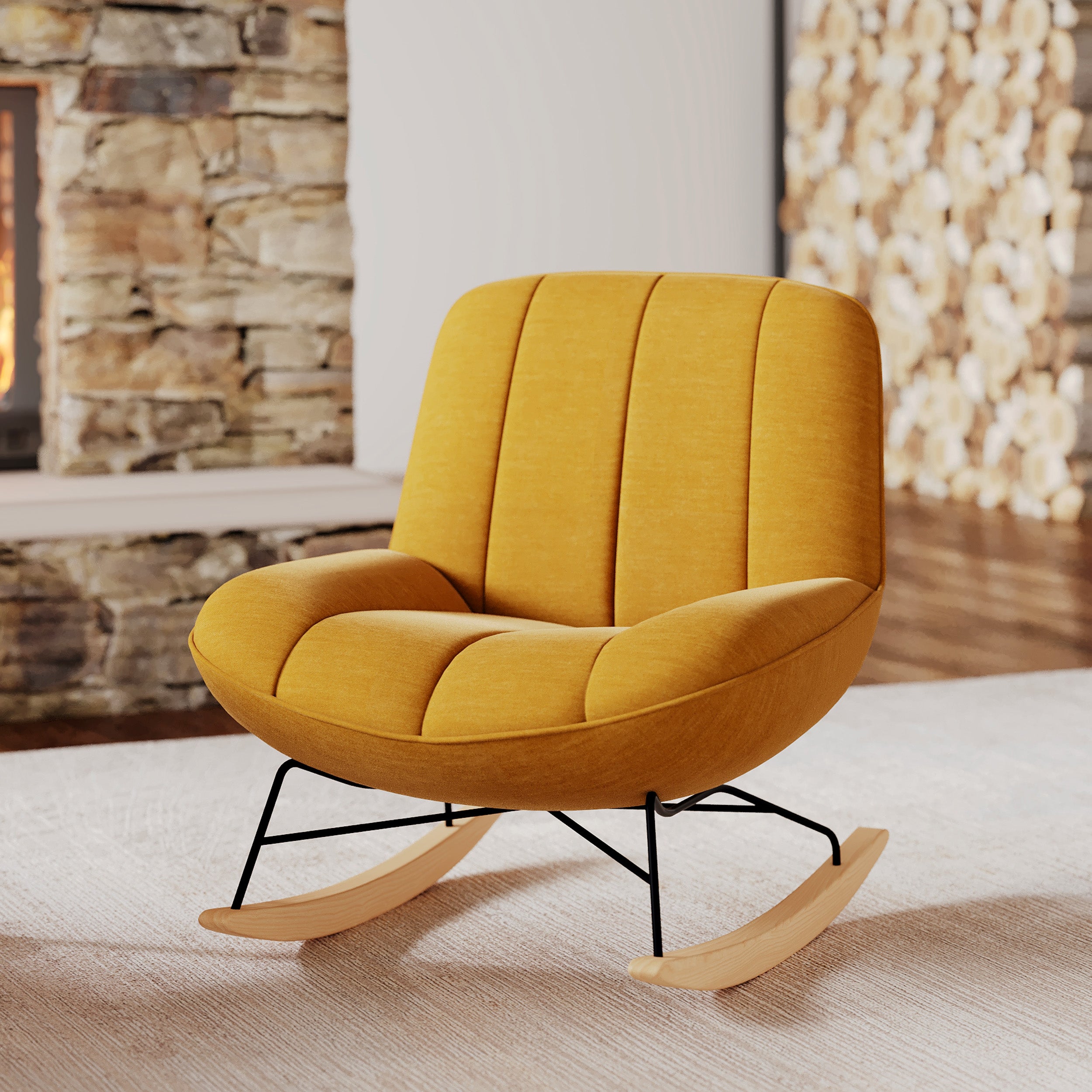 chaise a bascule tissu jaune moutarde rdv deco alvin