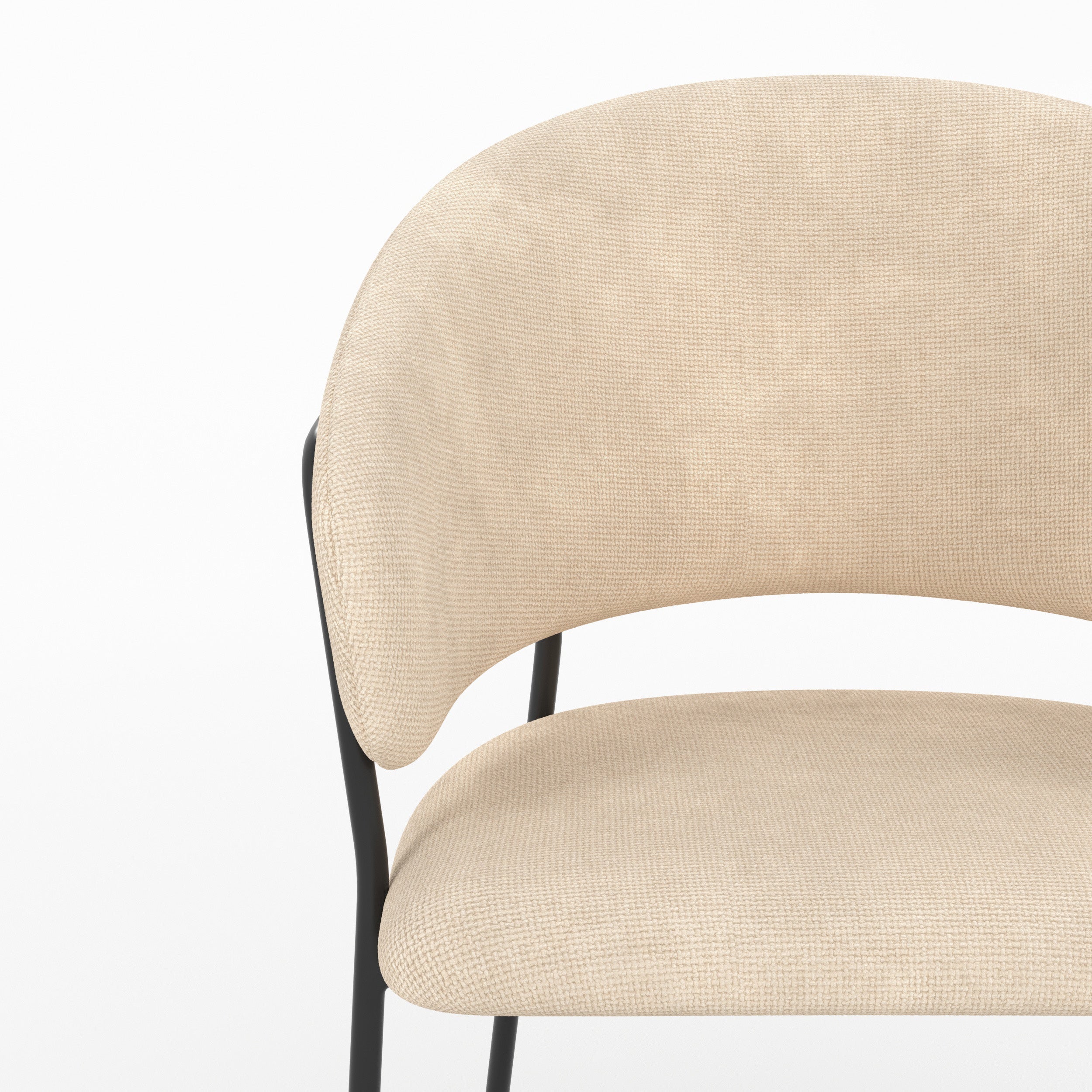 Détail de l'assise et du dossier en tissu beige de la chaise Amaya - Maison Pavane