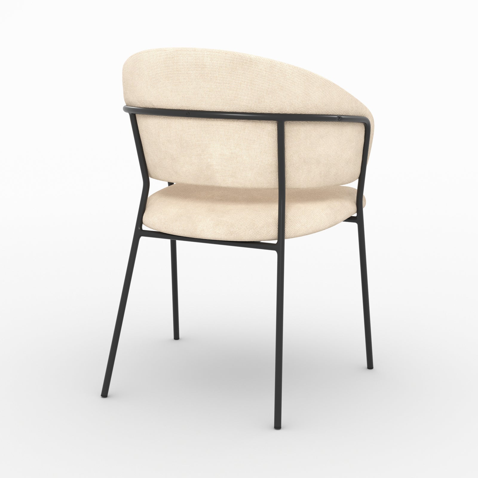 Chaise Amaya en tissu beige et pieds en métal noir, vue de trois quarts arrière - Maison Pavane
